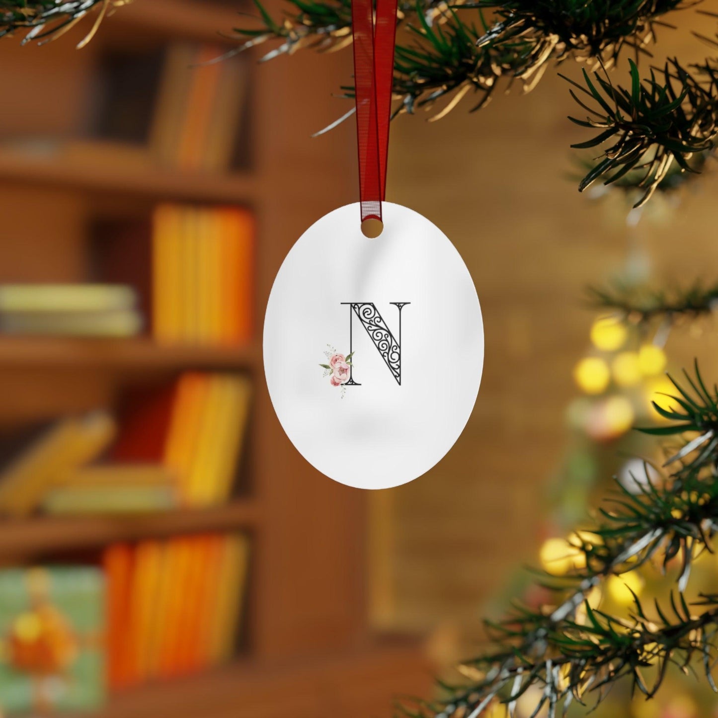 Floral Letters: Letter N - Metal Christmas Ornament - Whippie's