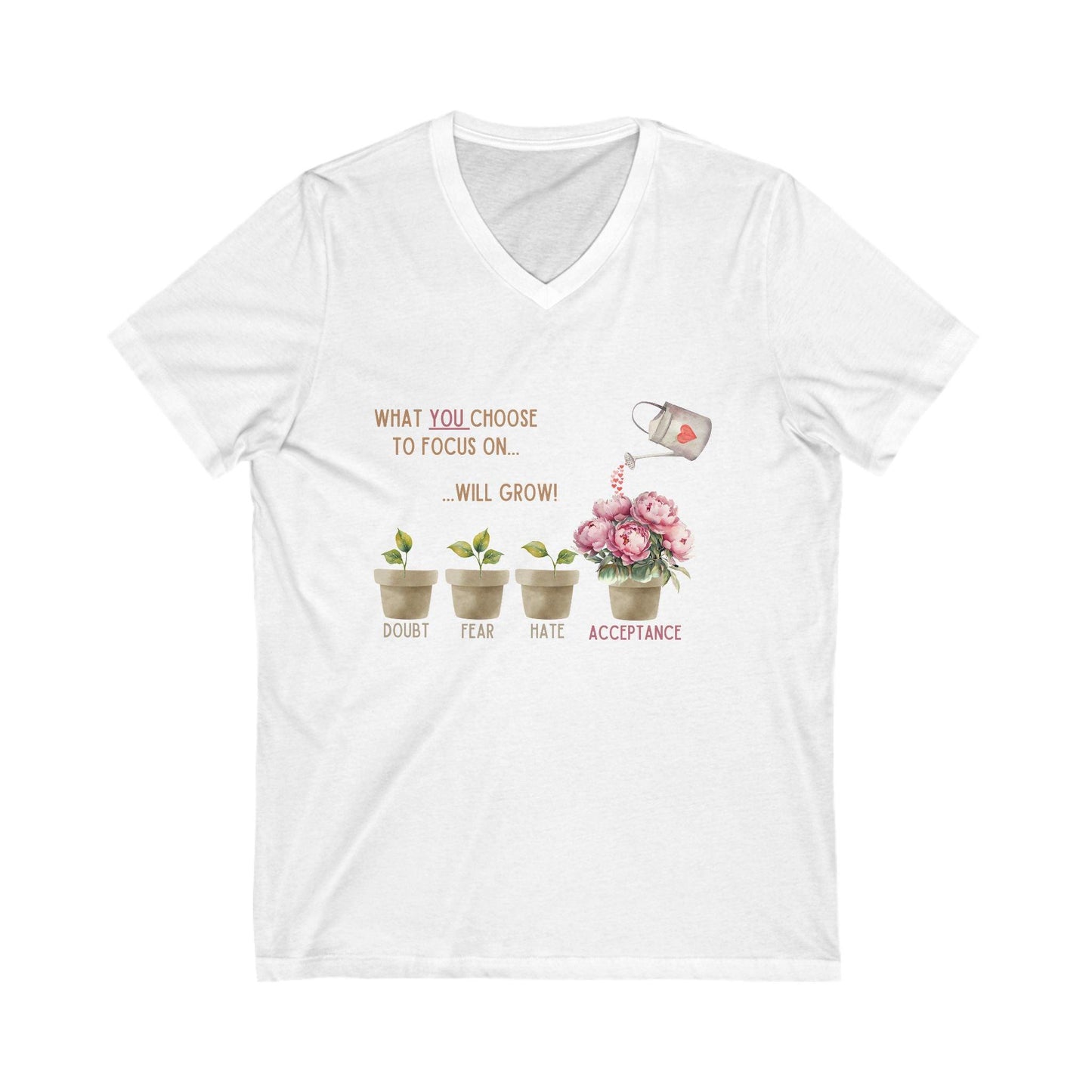 What You Choose to Focus On... Will Grow!" V-Neck Tee - 🌱 Cultivate Positivity and Style! 🌱 - Whippie's