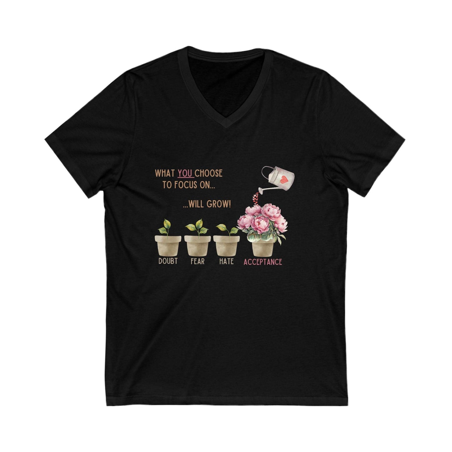What You Choose to Focus On... Will Grow!" V-Neck Tee - 🌱 Cultivate Positivity and Style! 🌱 - Whippie's