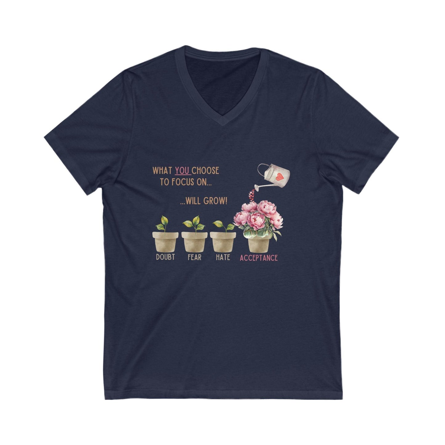 What You Choose to Focus On... Will Grow!" V-Neck Tee - 🌱 Cultivate Positivity and Style! 🌱 - Whippie's