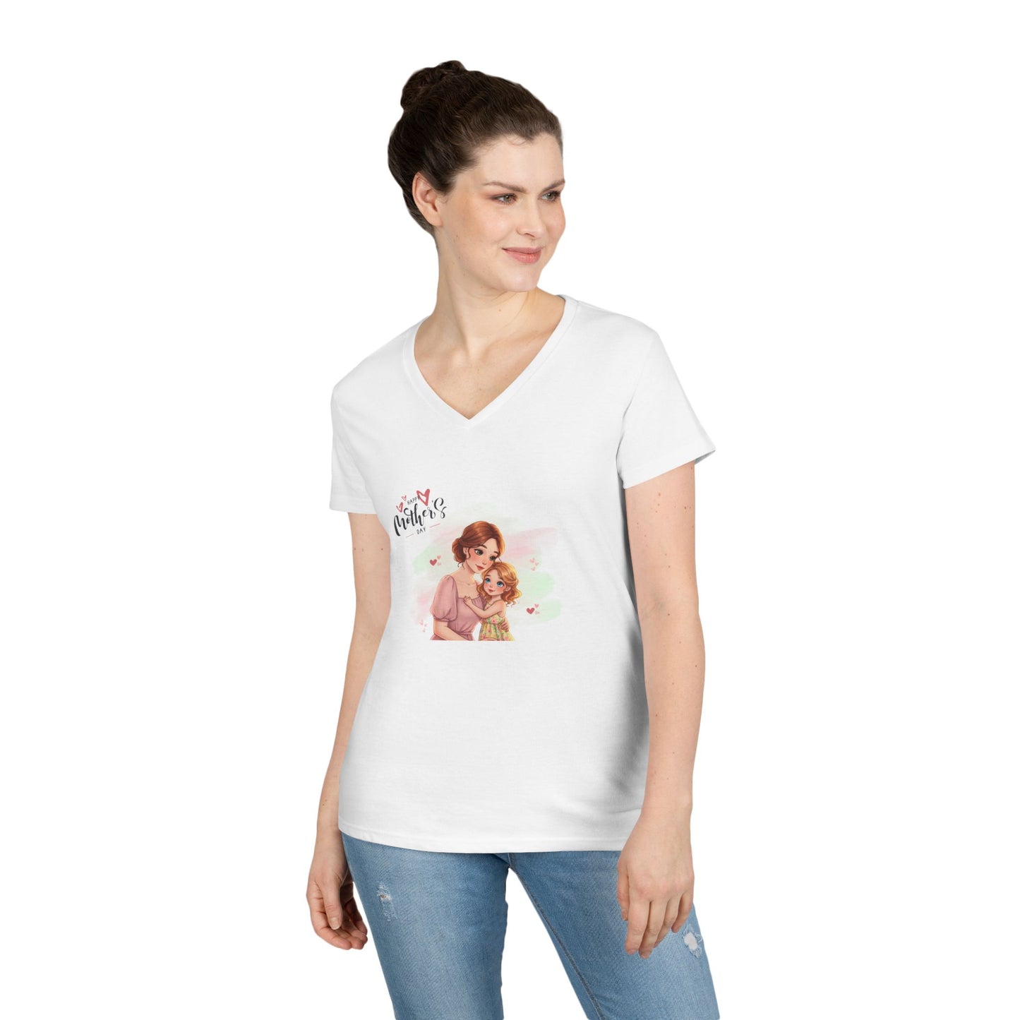 Happy Mother's Day Mom & Daughter Hug V-Neck T-Shirt - Whippie's