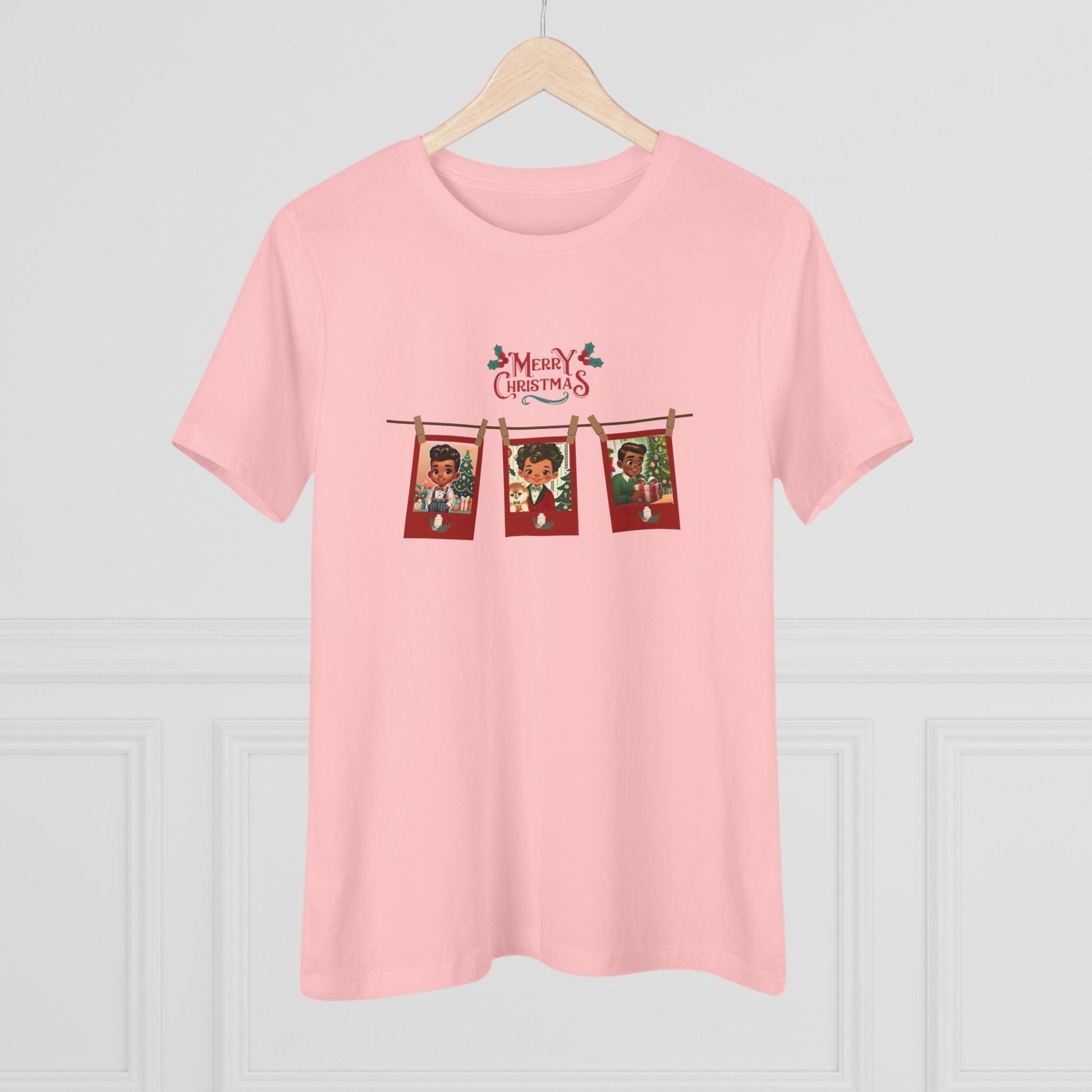 Merry Christmas - Photo Banner - Darker Skin Tone - Women's Softstyle Tee - Whippie's