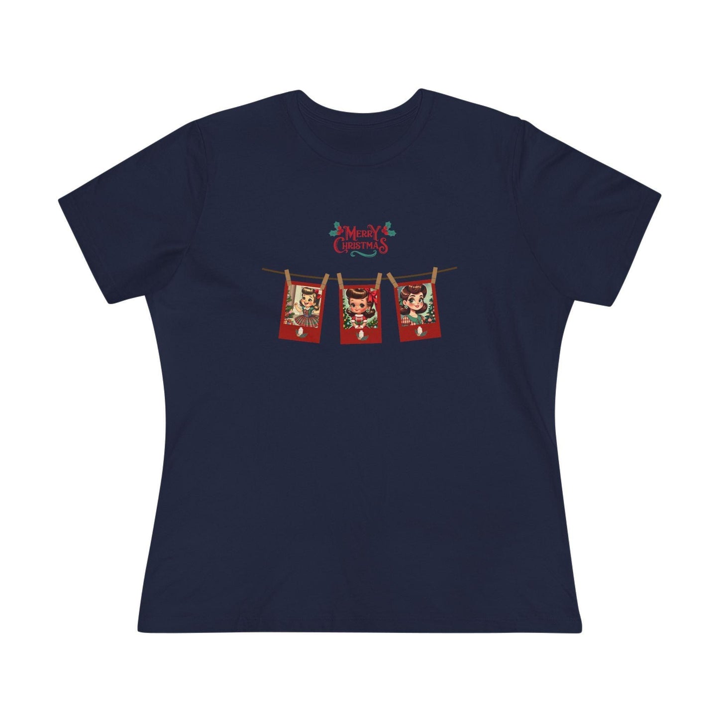 Merry Christmas - Photo Banner - Brunette Girls - Women's Softstyle Tee - Whippie's