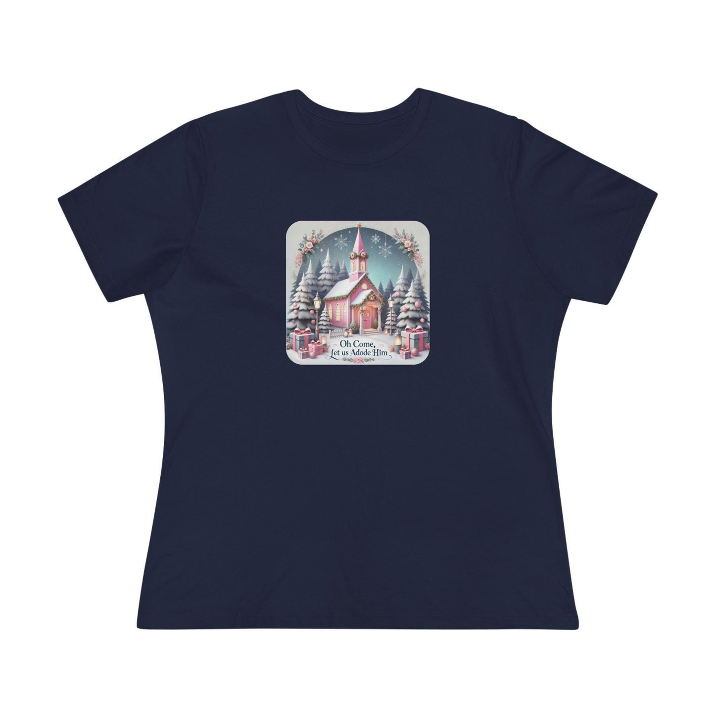 💖⛪ Pink Church - Oh Come, Let Us Adore Him ❄️🎁 - Women's Softstyle Tee - Whippie's