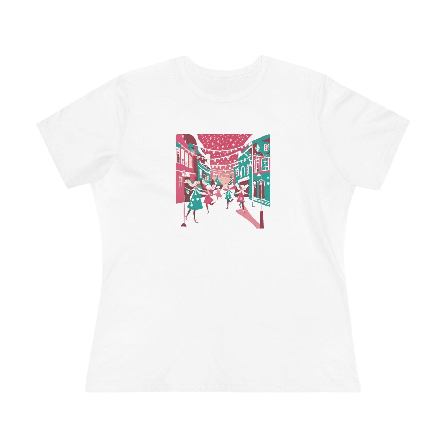 Pink and Teal Holiday Village - Women's Softstyle Tee - Whippie's