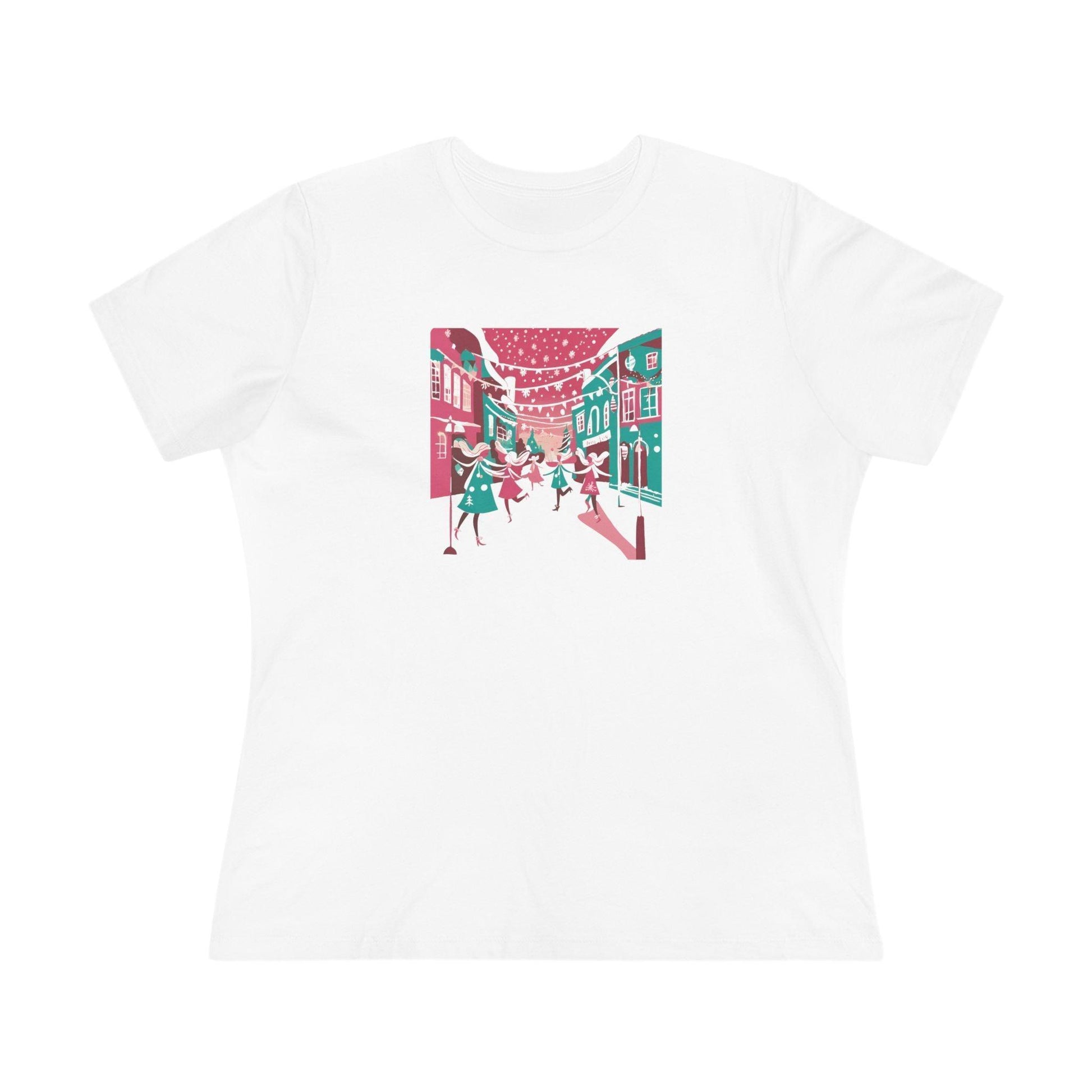 Pink and Teal Holiday Village - Women's Softstyle Tee - Whippie's