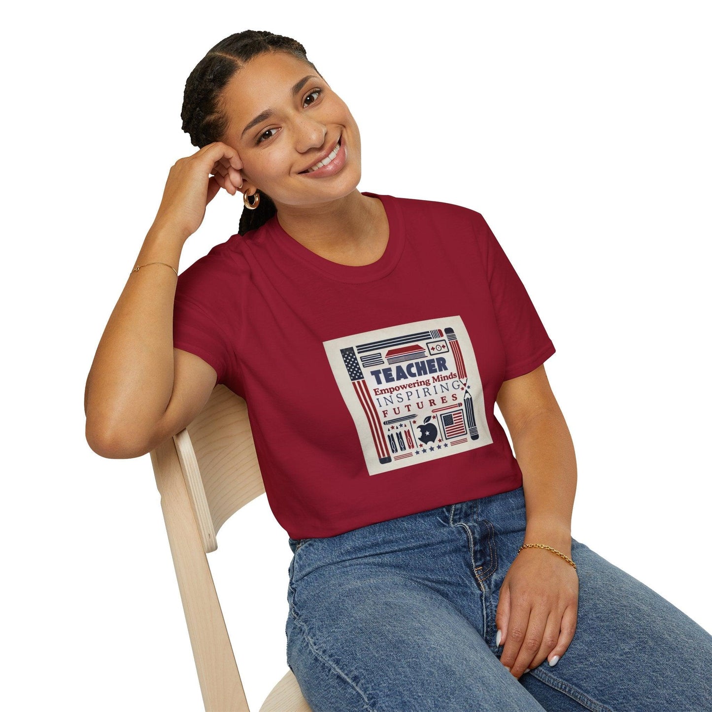 Teacher, Empowering Minds, Inspiring Futures Tee 🍎📚 - Patriotic Colors - Unisex T-Shirt - Whippie's