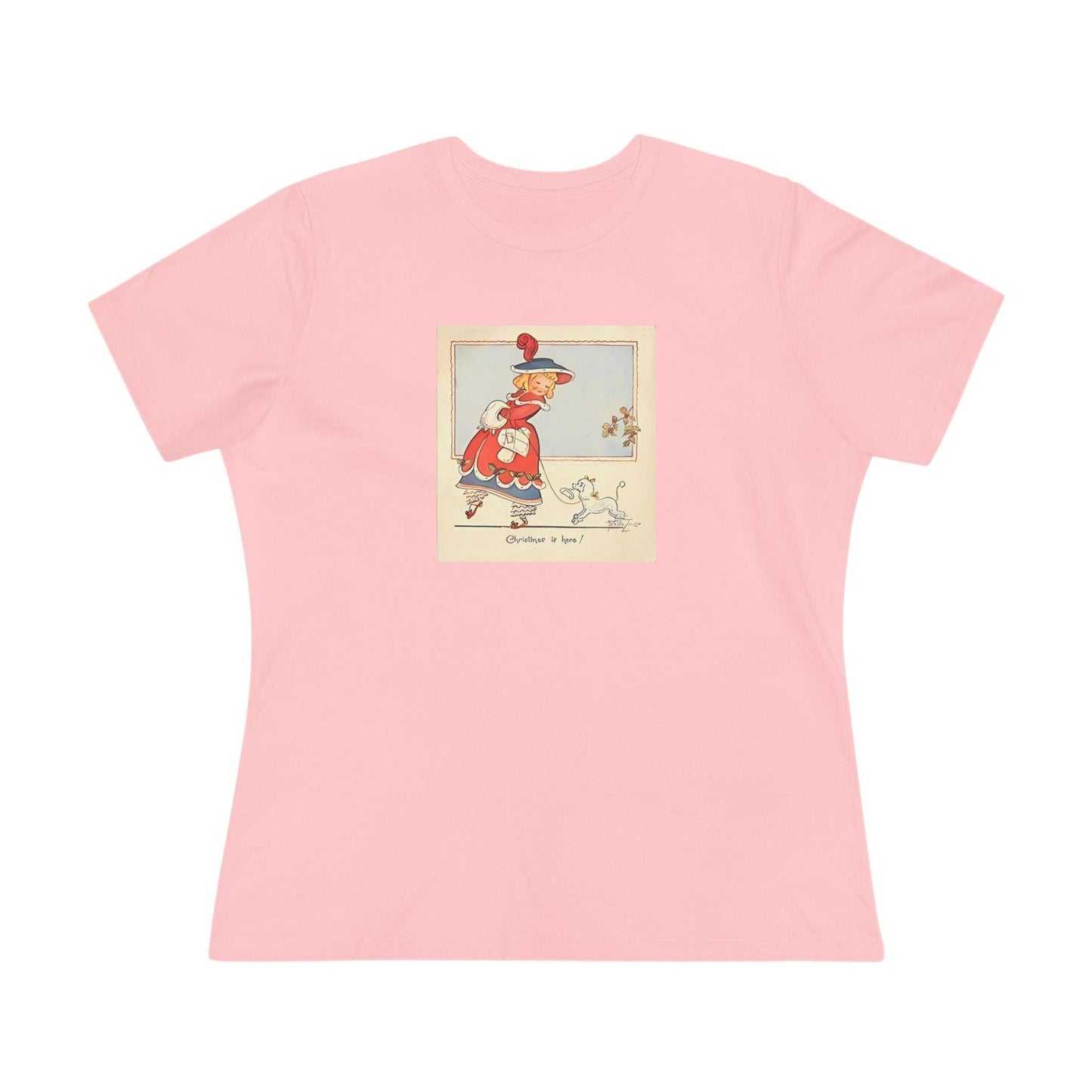 Christmas is Here - Vintage Girl with Poodle - Women's Softstyle Tee - Whippie's