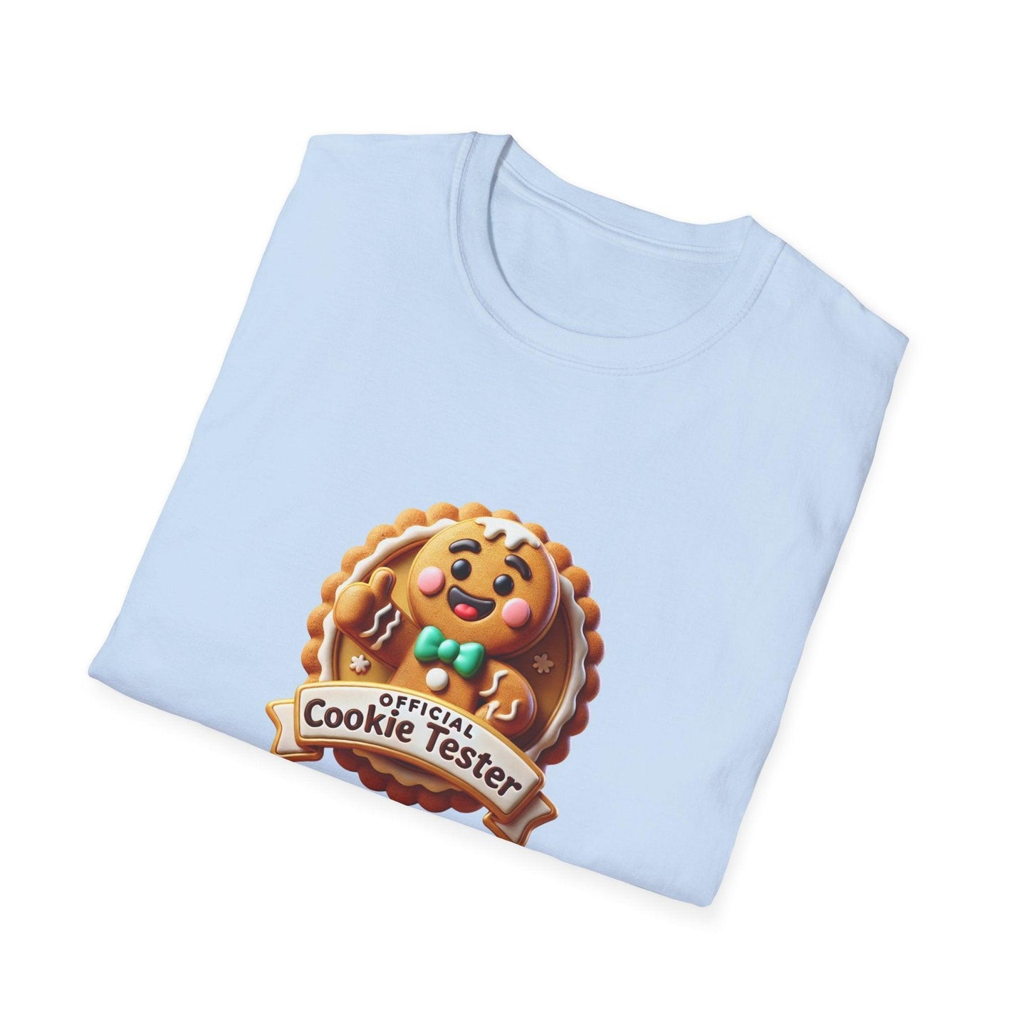 Official Cookie Tester 🍪 – Fun Gingerbread Design with Peeking Gingerbread Man - Unisex Softstyle Tee - Whippie's