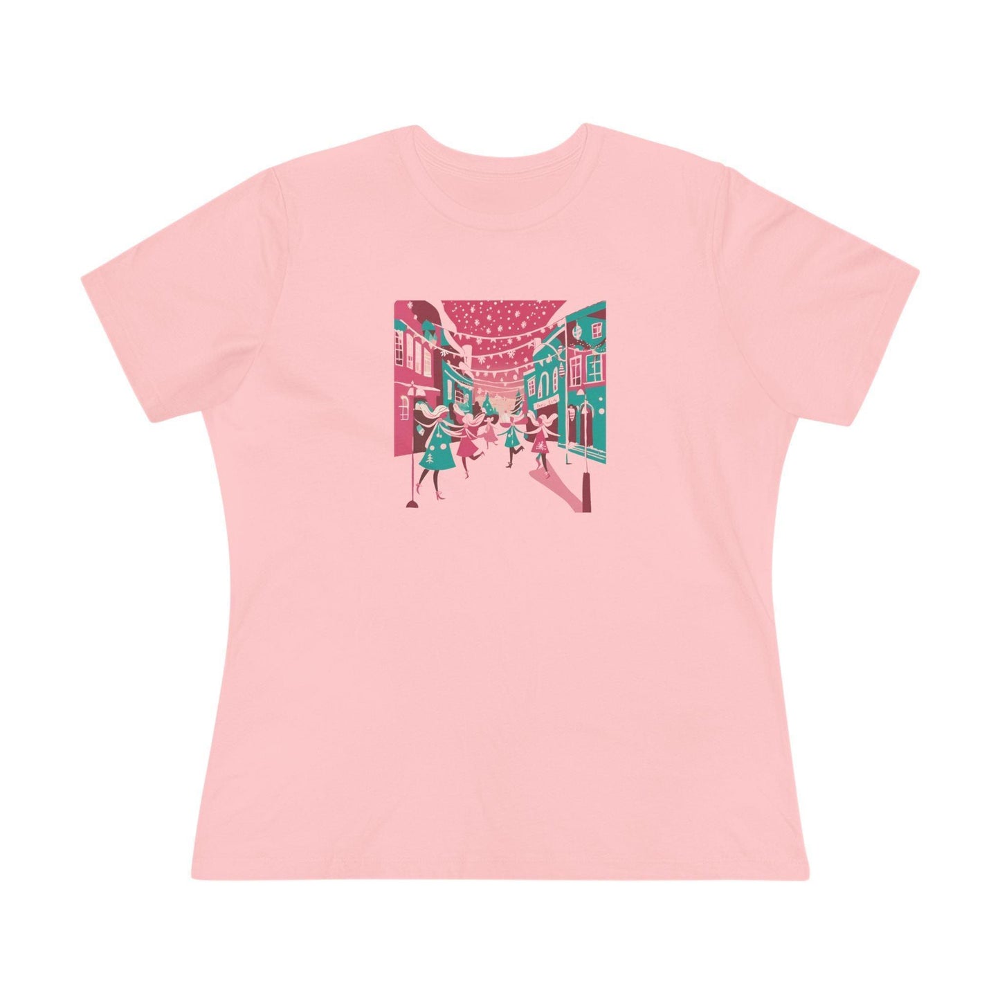 Pink and Teal Holiday Village - Women's Softstyle Tee - Whippie's