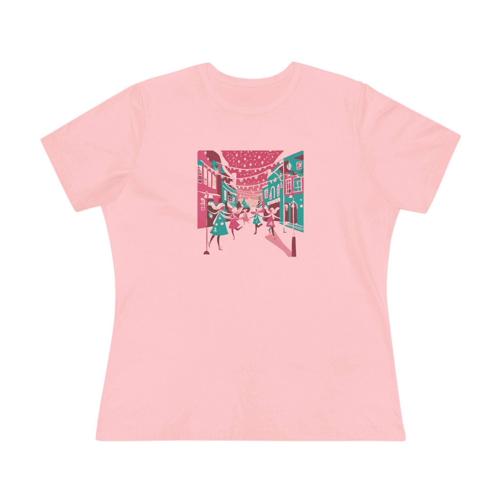 Pink and Teal Holiday Village - Women's Softstyle Tee - Whippie's