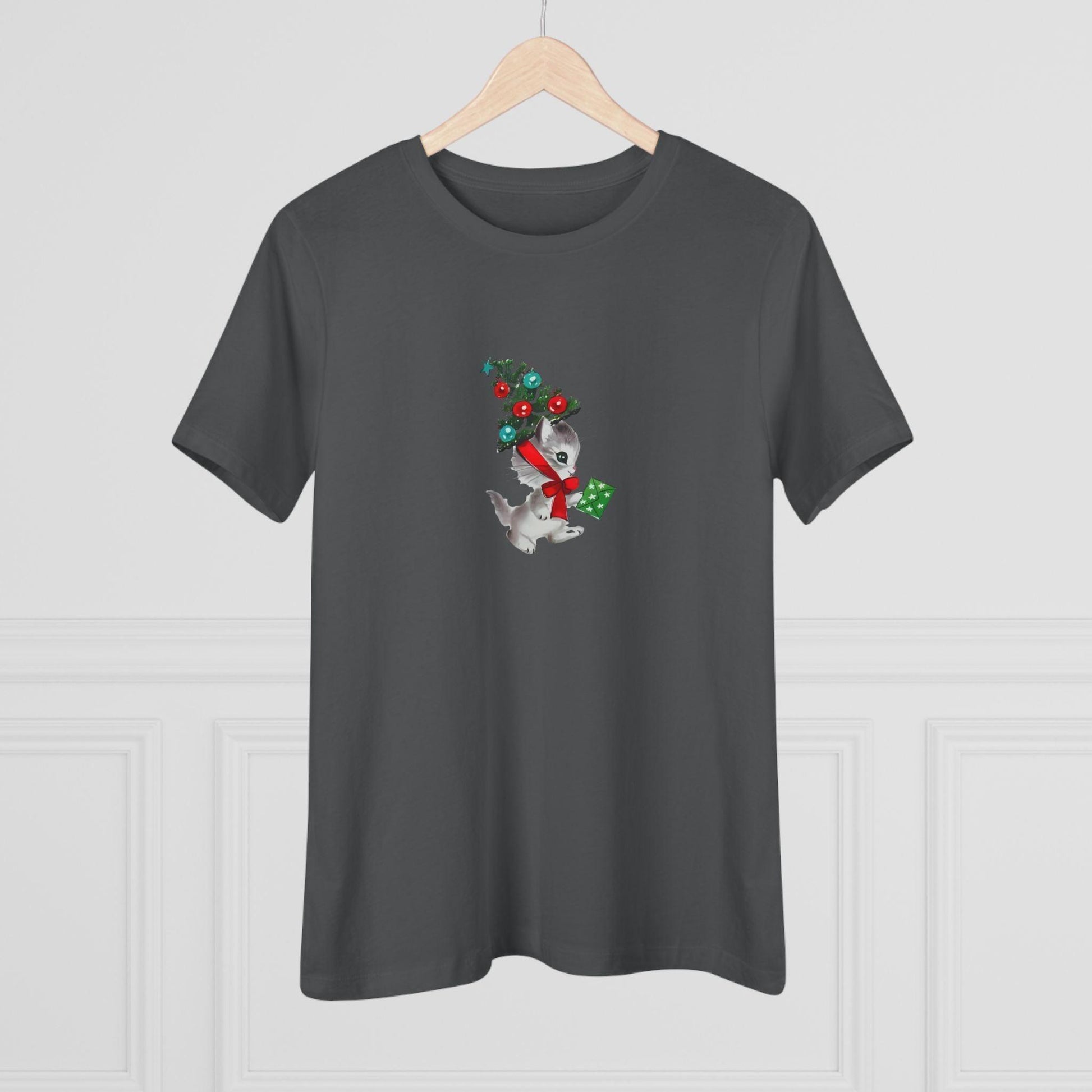 Retro Kittie with Tinsel Christmas Tree Hat - Women's Tee - Whippie's