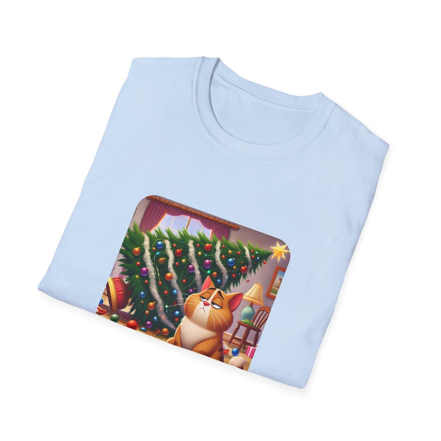 What? 🙀🎄 Feline Holiday Mischief! 😼🎁 - Unisex Softstyle T-shirt - Whippie's