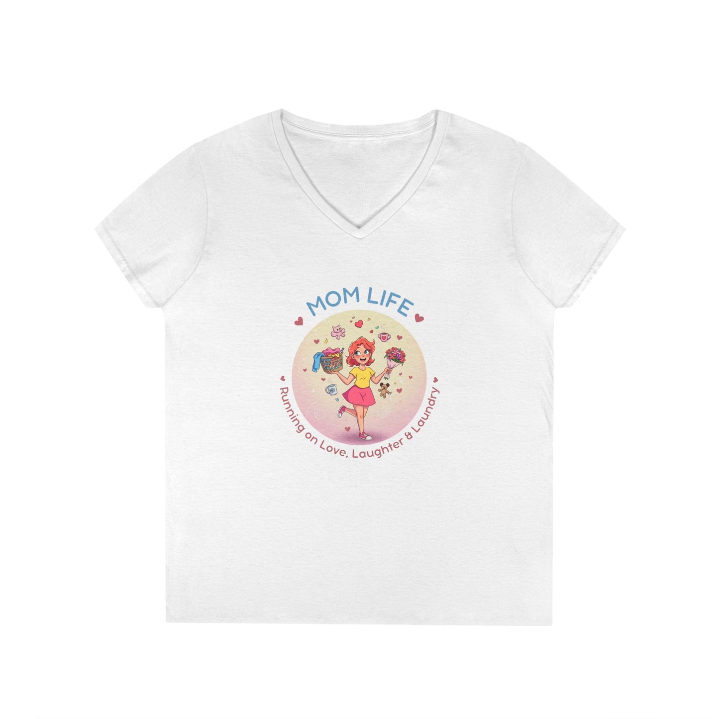 Mom Life: Running on Love, Laughter & Laundry V-Neck T-Shirt - Whippie's