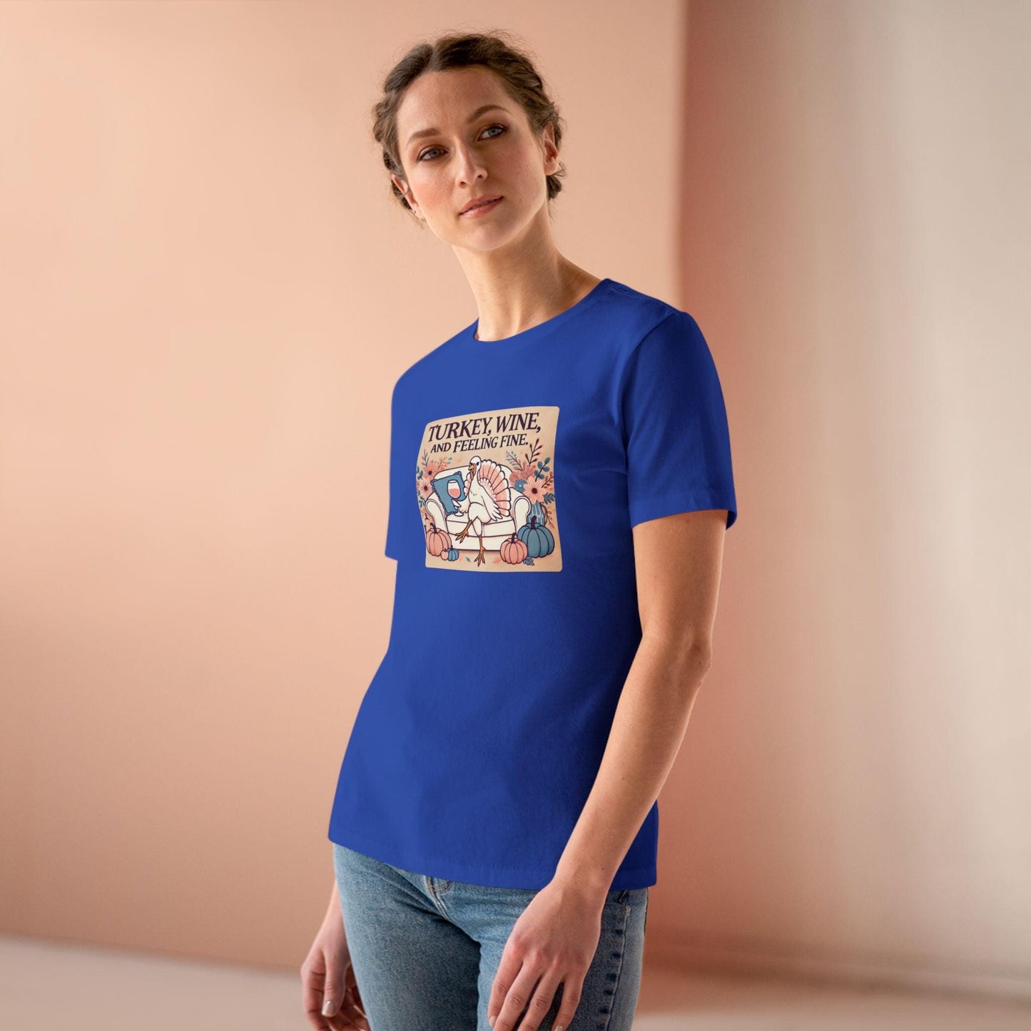 Turkey, Wine, Feeling Fine - Cheers to Thanksgiving! 🦃🍷 - Women's Softstyle Tee - Whippie's