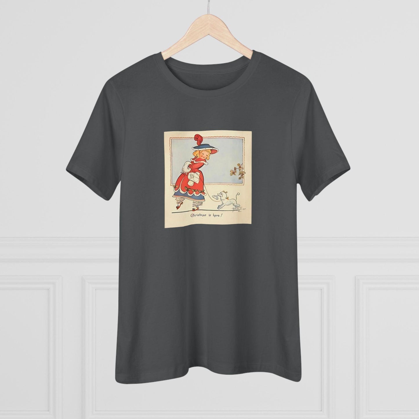 Christmas is Here - Vintage Girl with Poodle - Women's Softstyle Tee - Whippie's