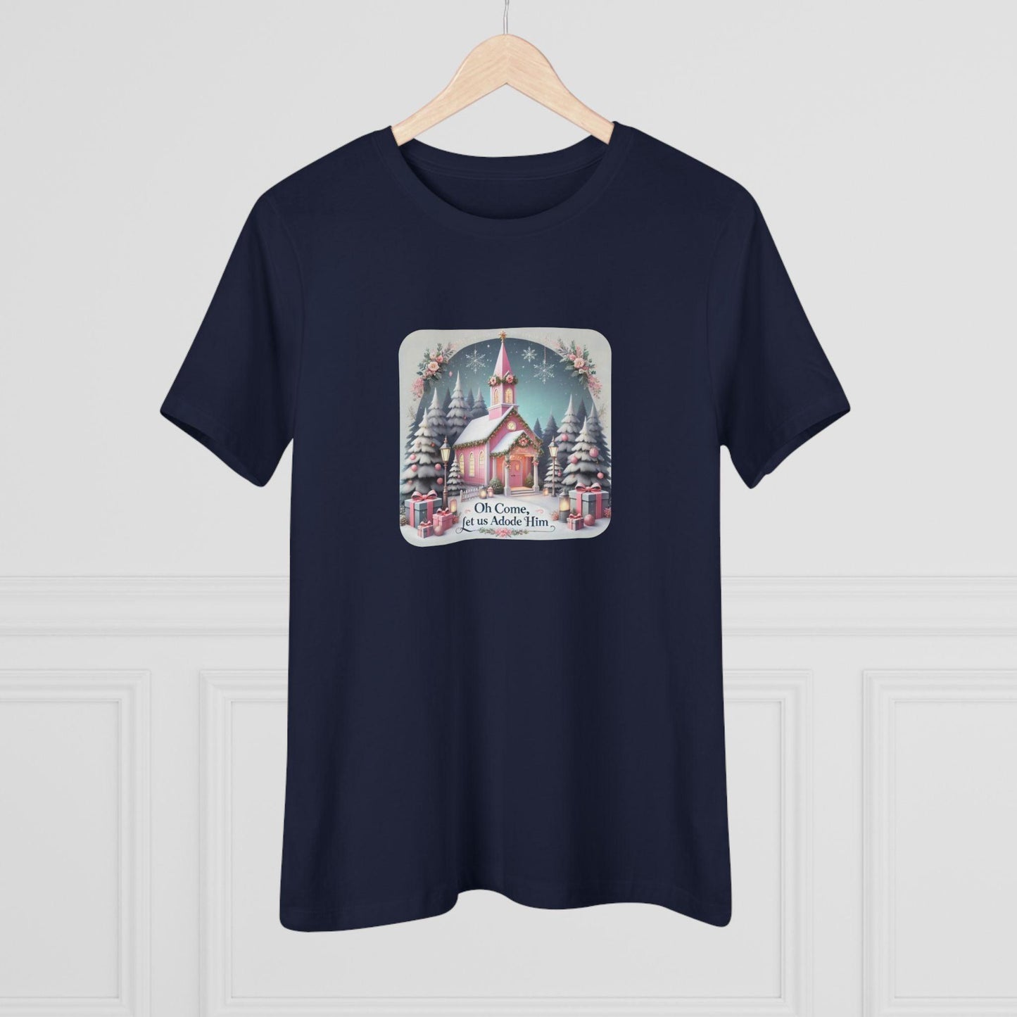 💖⛪ Pink Church - Oh Come, Let Us Adore Him ❄️🎁 - Women's Softstyle Tee - Whippie's