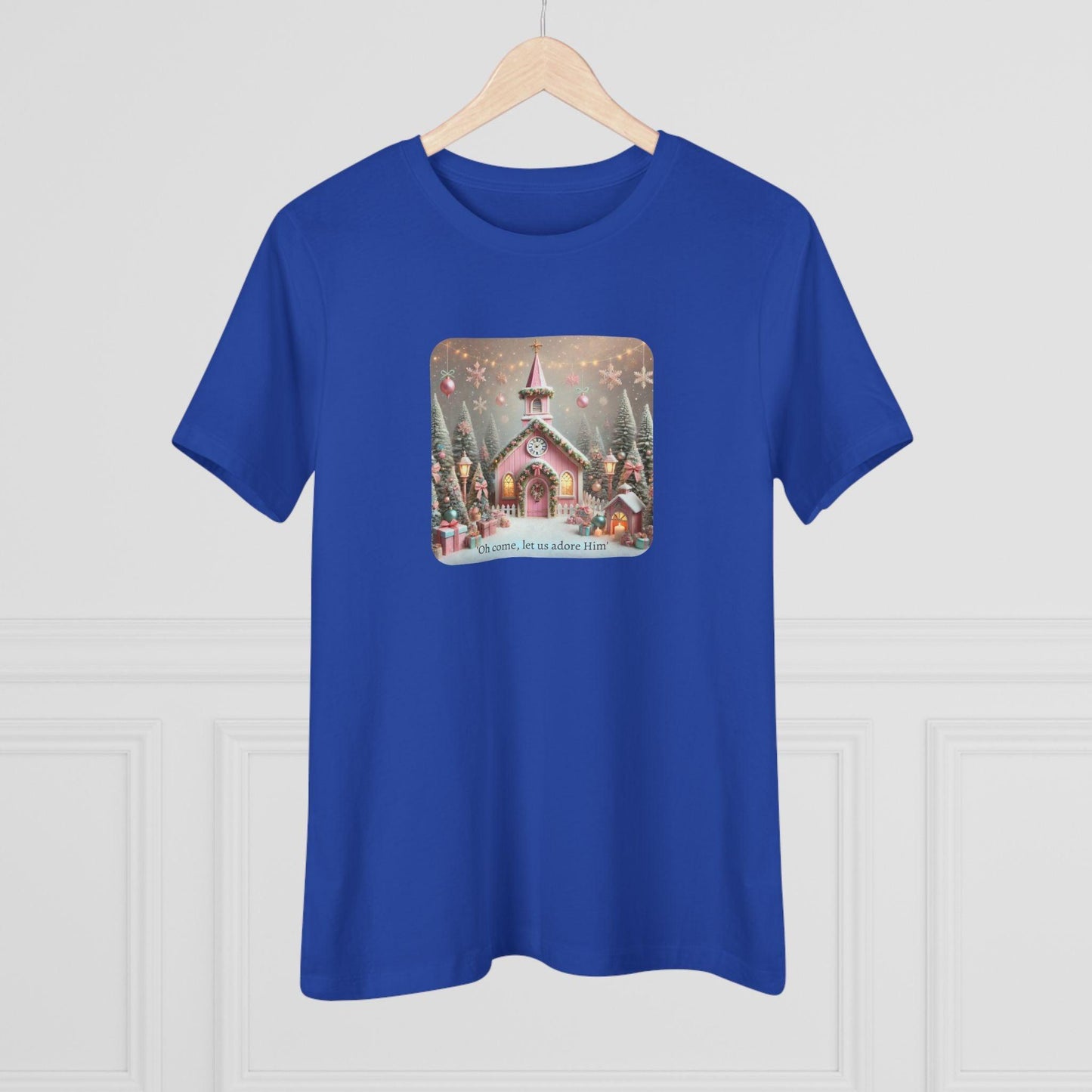 💖🏡 Pink Christmas Village - Oh Come, Let Us Adore Him ✨🎄 - Women's Softstyle Tee - Whippie's