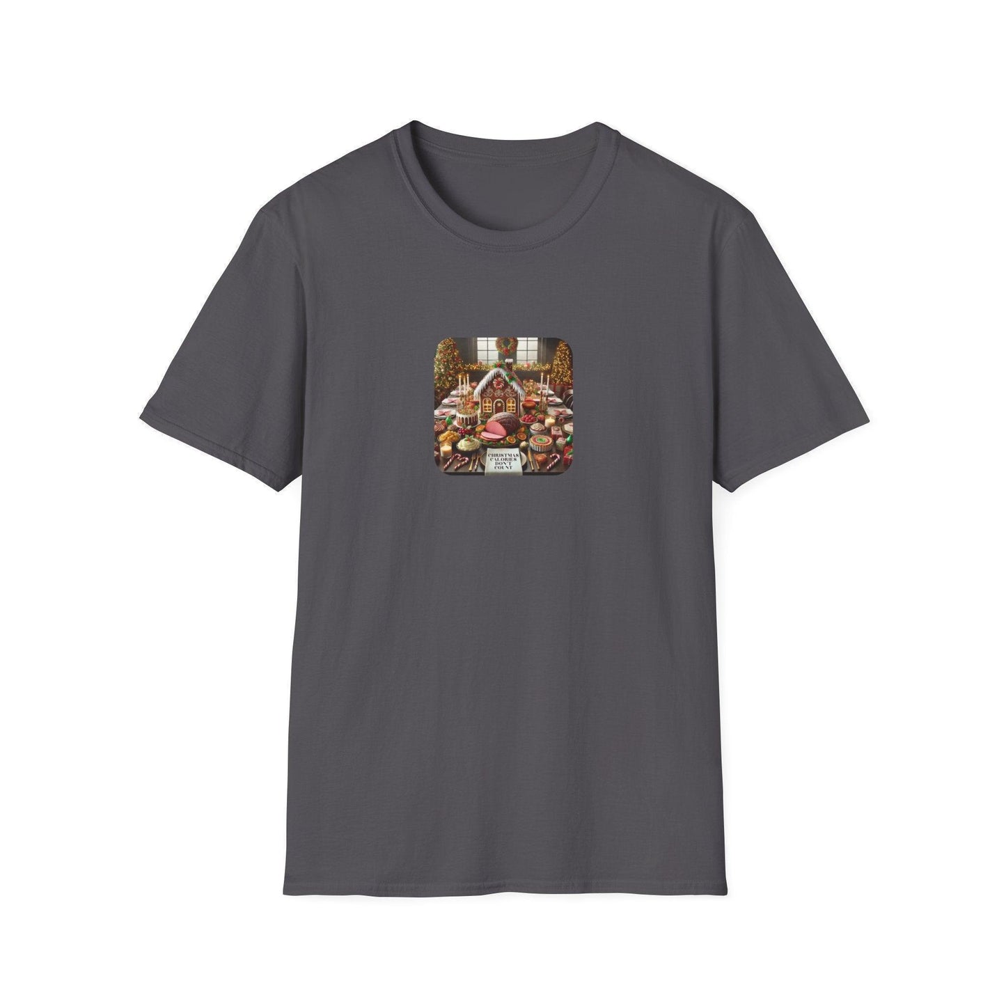 Christmas Calories Don’t Count 🎄 – Fun Festive Design with Gingerbread House & Holiday Feast - Unisex Softstyle Tee - Whippie's