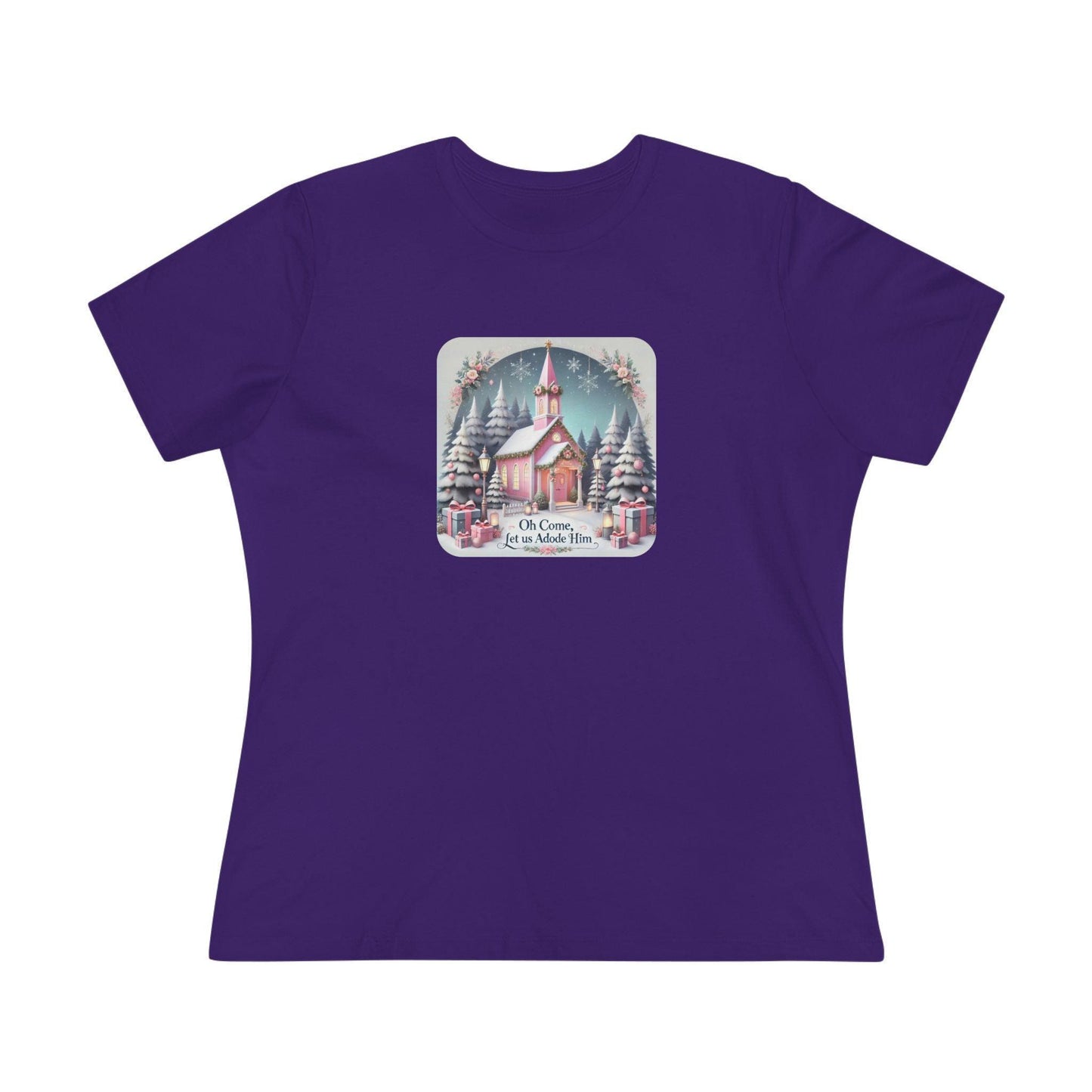 💖⛪ Pink Church - Oh Come, Let Us Adore Him ❄️🎁 - Women's Softstyle Tee - Whippie's