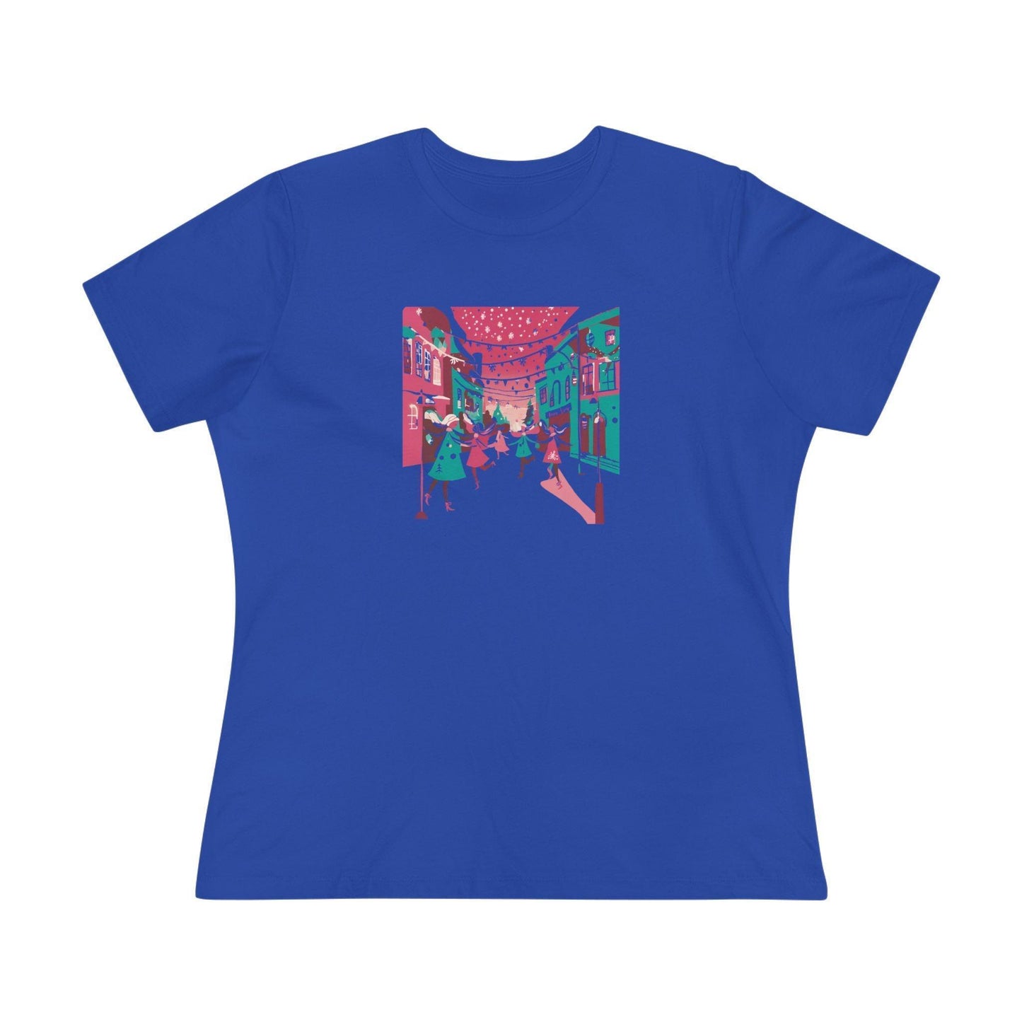Pink and Teal Holiday Village - Women's Softstyle Tee - Whippie's