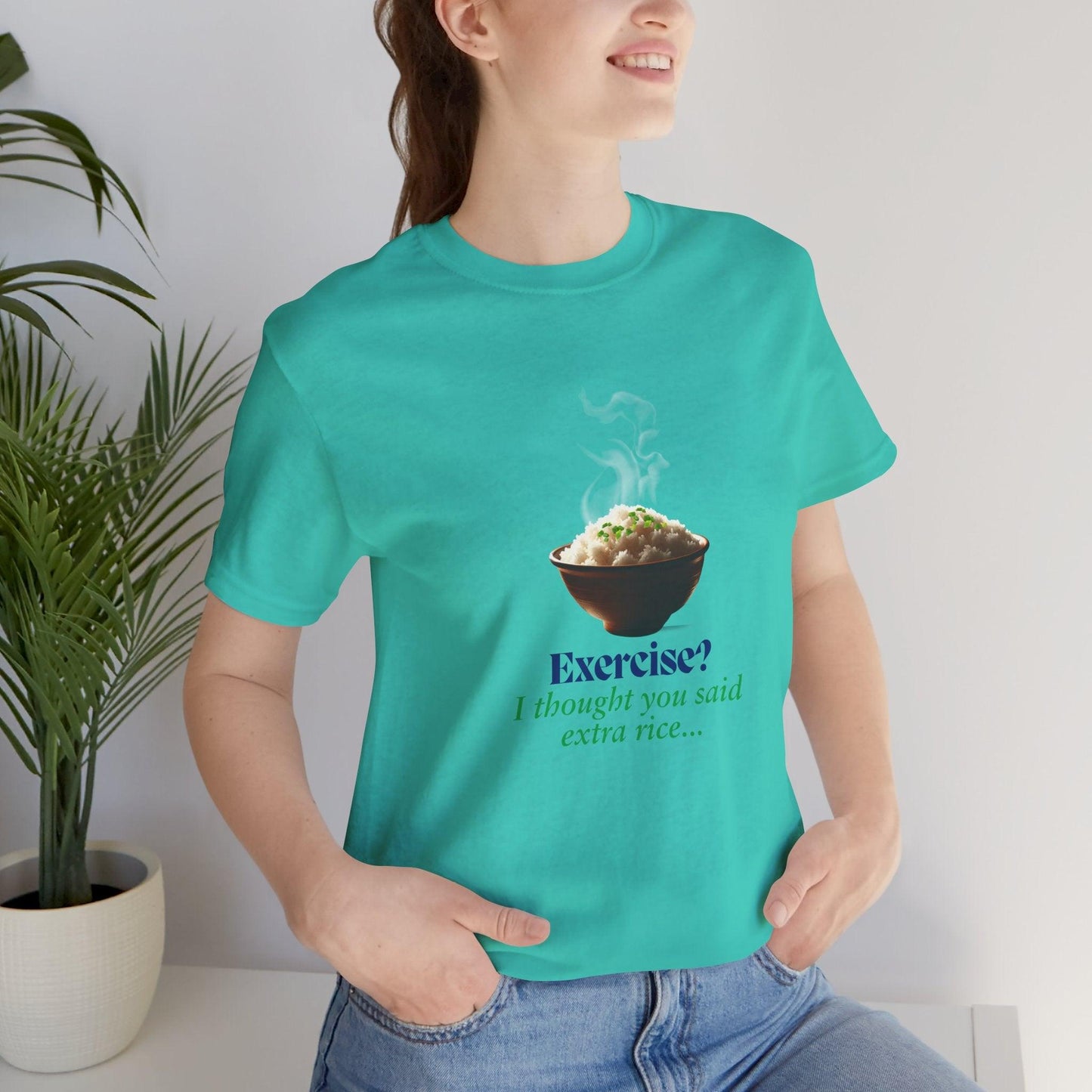 "Exercise? I Thought You Said Extra Rice!" Unisex Jersey Tee - 🍚 Fuel Your Body and Your Humor! 🍚 - Whippie's
