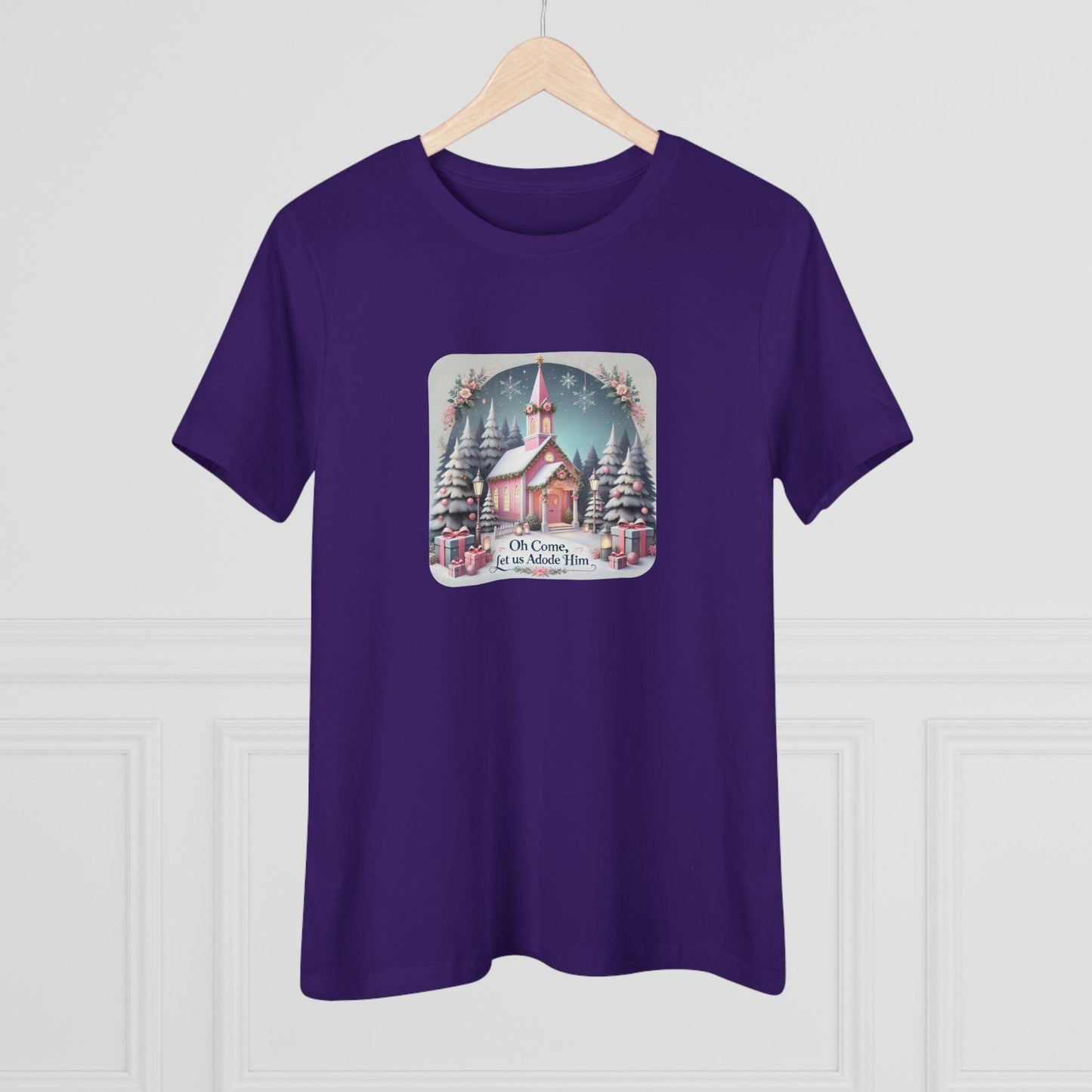 💖⛪ Pink Church - Oh Come, Let Us Adore Him ❄️🎁 - Women's Softstyle Tee - Whippie's