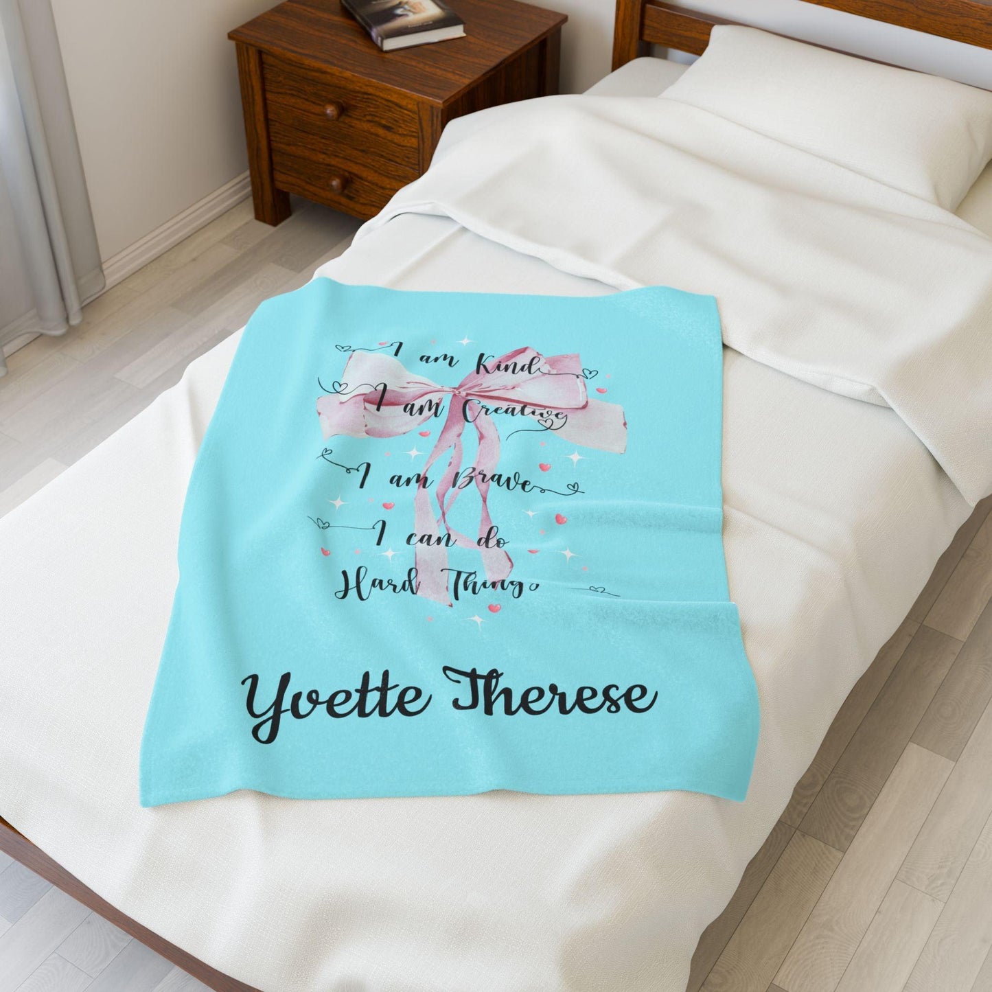 I am Kind, I am Creative, I am Brave, I can Do Hard Things Velveteen Plush Blanket - Personalizable - Whippie's