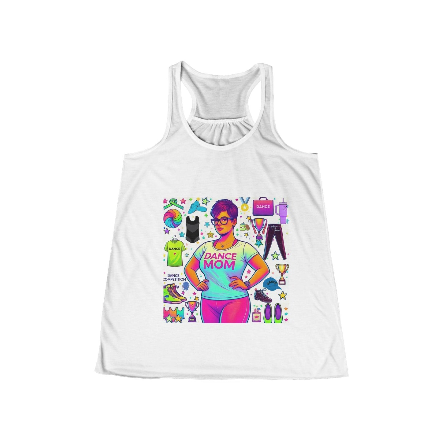Dance Mom: "You've Got This" - Brunette with Glasses Mom - Short Hair - Boy Dancer - Women's Flowy Racerback Tank - Whippie's