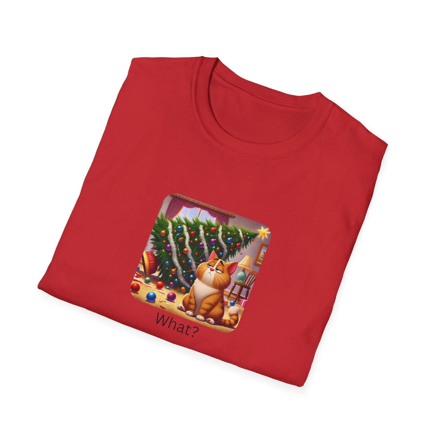 What? 🙀🎄 Feline Holiday Mischief! 😼🎁 - Unisex Softstyle T-shirt - Whippie's