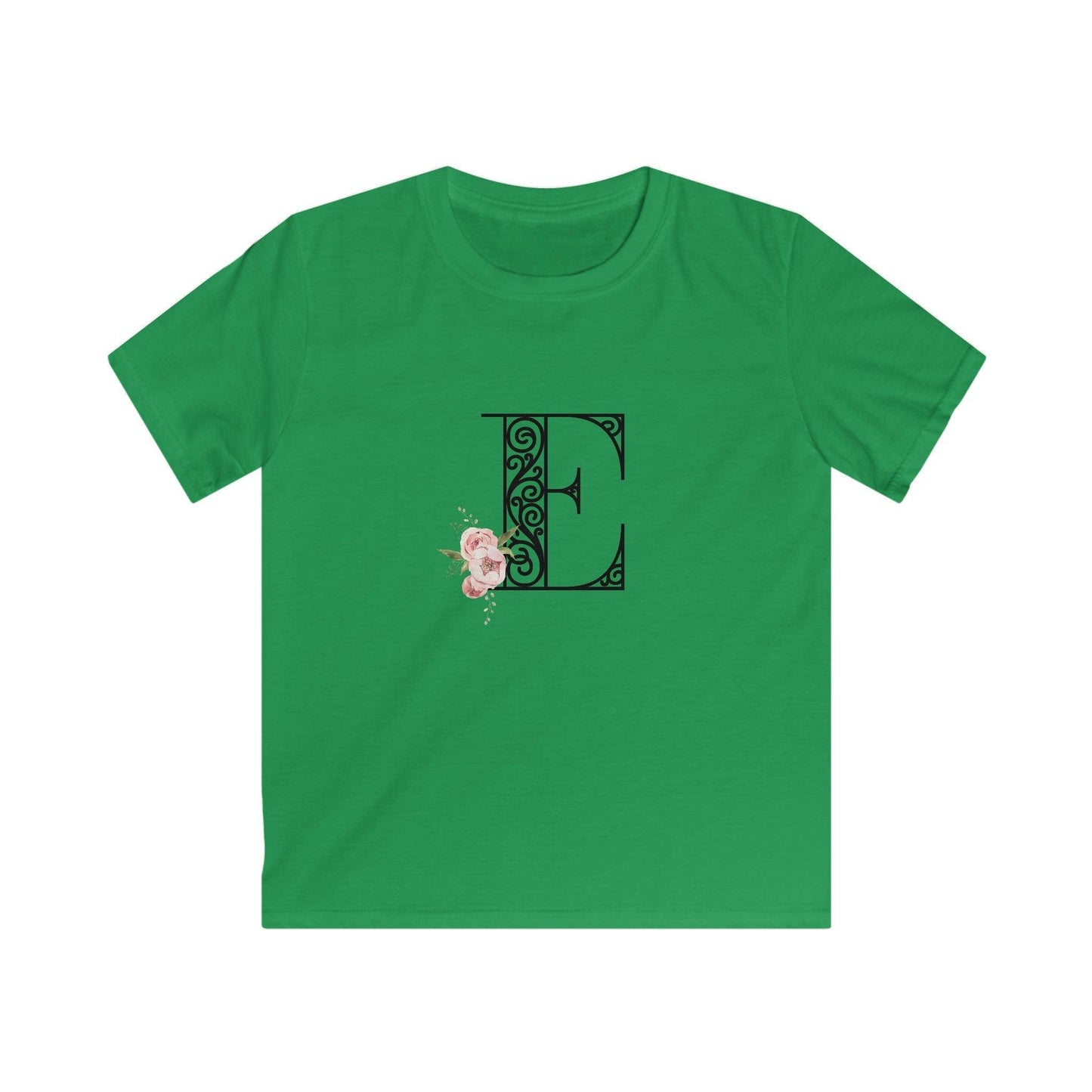 Floral Letters: Letter E - Kids Softstyle Tee - Whippie's