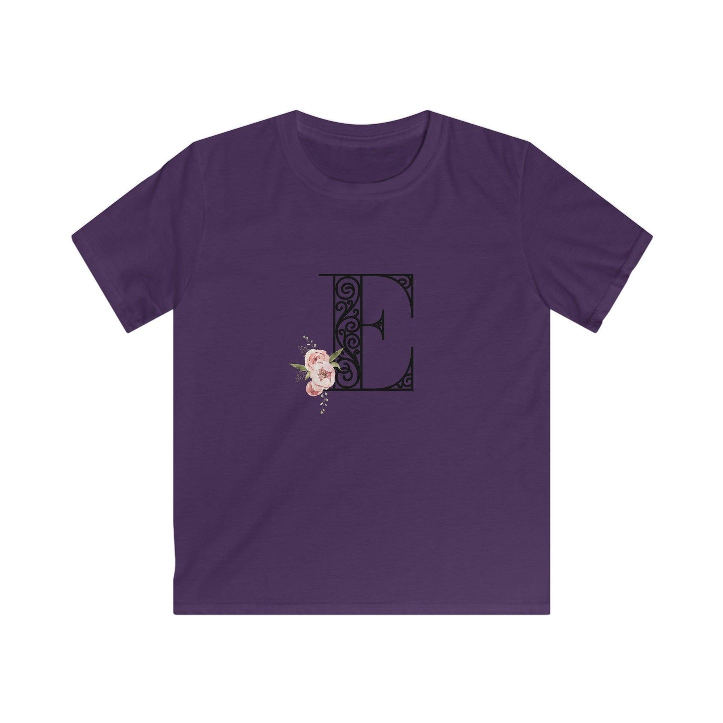 Floral Letters: Letter E - Kids Softstyle Tee - Whippie's
