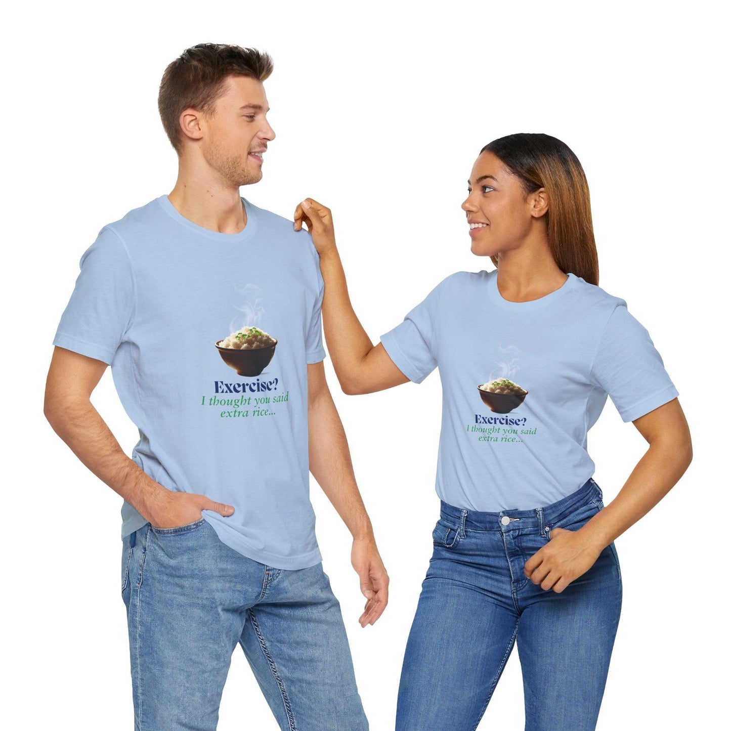 "Exercise? I Thought You Said Extra Rice!" Unisex Jersey Tee - 🍚 Fuel Your Body and Your Humor! 🍚 - Whippie's