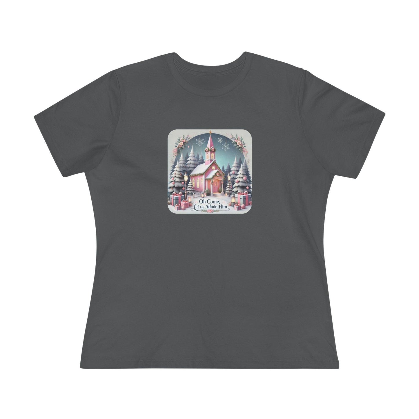 💖⛪ Pink Church - Oh Come, Let Us Adore Him ❄️🎁 - Women's Softstyle Tee - Whippie's