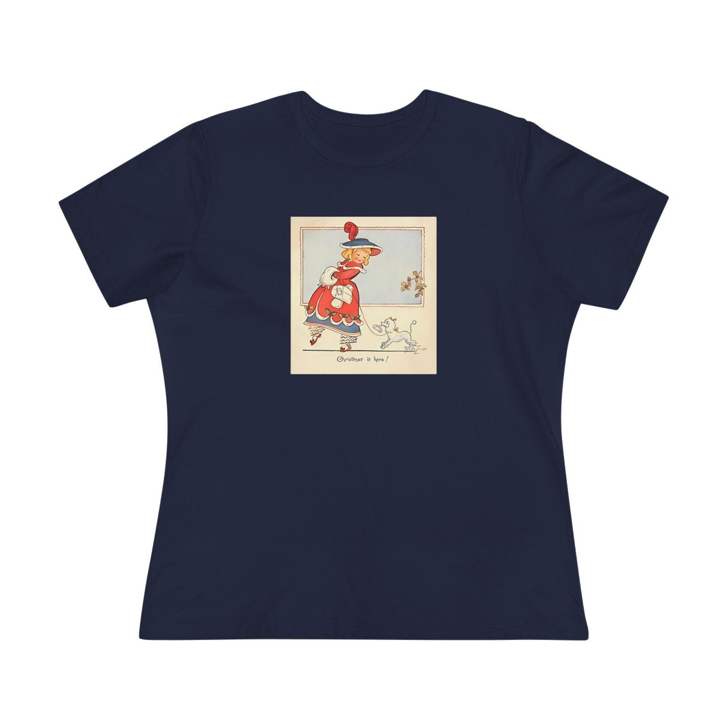 Christmas is Here - Vintage Girl with Poodle - Women's Softstyle Tee - Whippie's