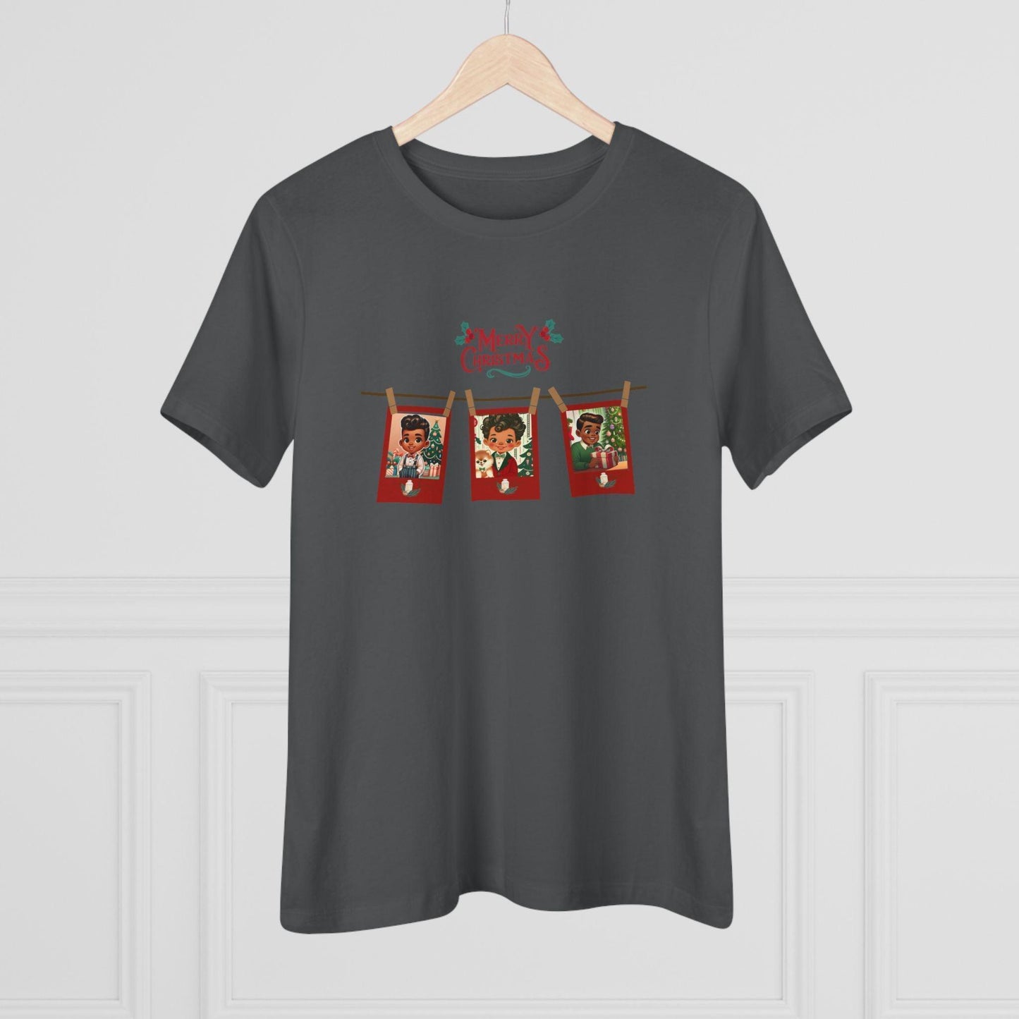 Merry Christmas - Photo Banner - Darker Skin Tone - Women's Softstyle Tee - Whippie's