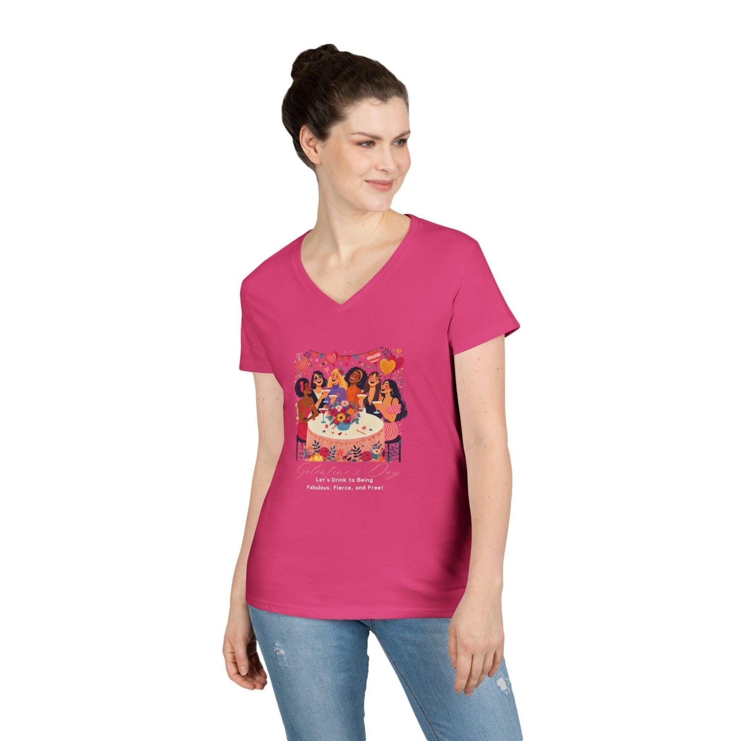 ๐ Galentine's Day: Fabulous, Fierce & Free! ๐ฅ Ladies' V-Neck Tee โจ Celebrate the power of female friendship! - Whippie's