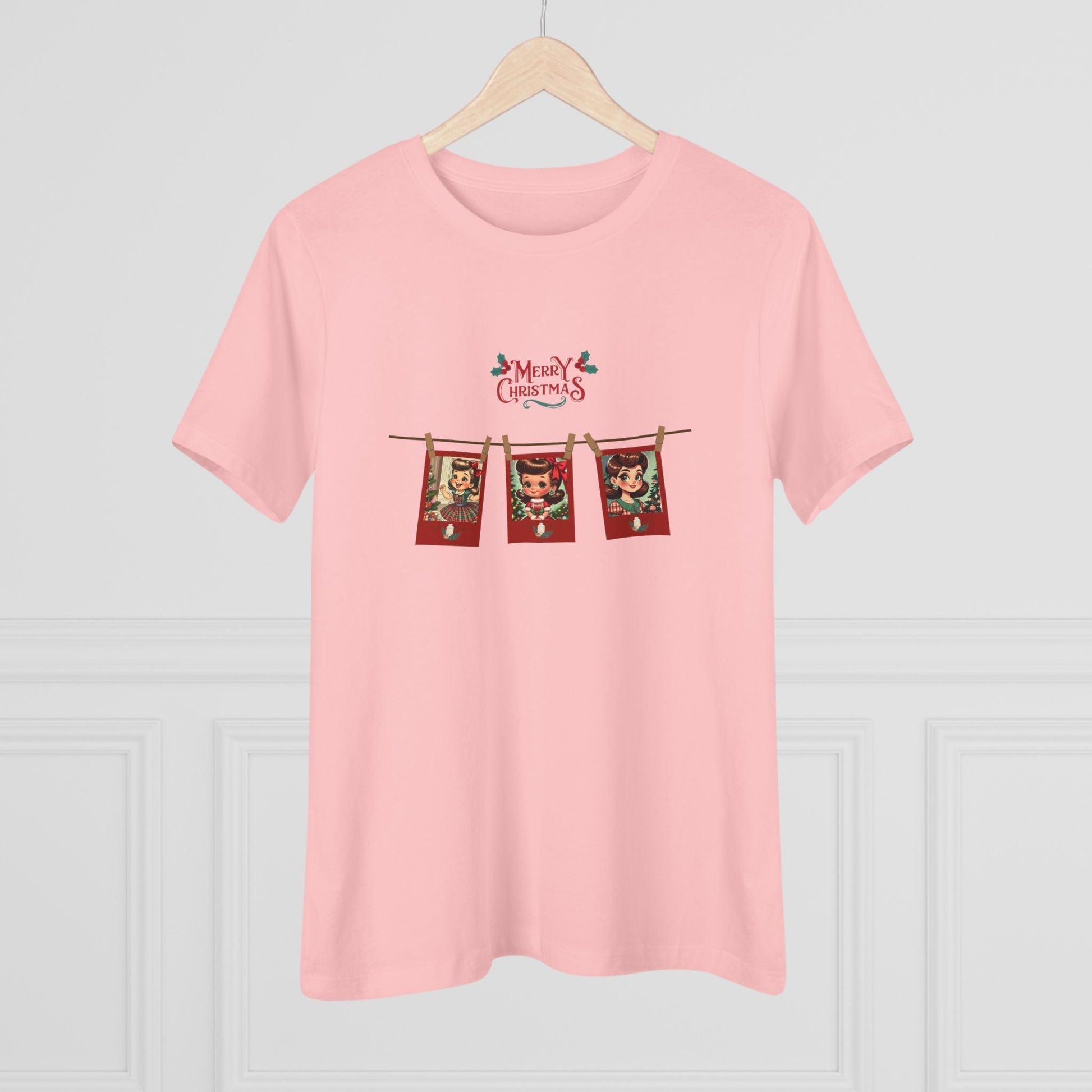 Merry Christmas - Photo Banner - Brunette Girls - Women's Softstyle Tee - Whippie's