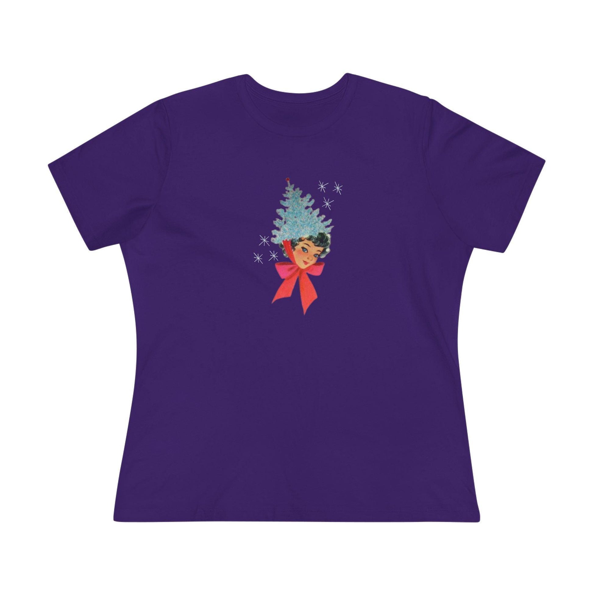 Retro Lady with Tinsel Christmas Tree Hat - Women's Tee - Whippie's