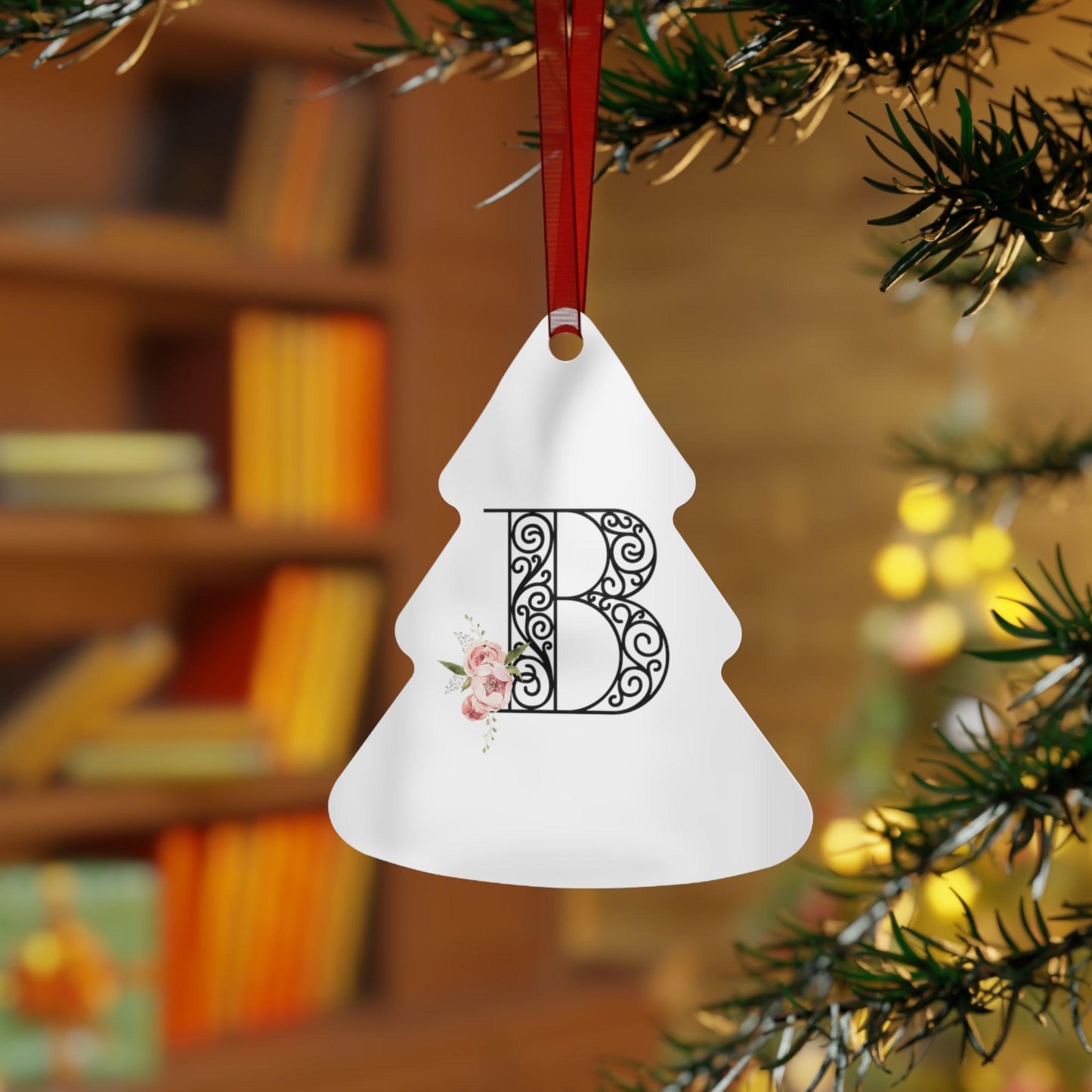 Floral Letters: Letter B - Metal Christmas Ornament - Whippie's