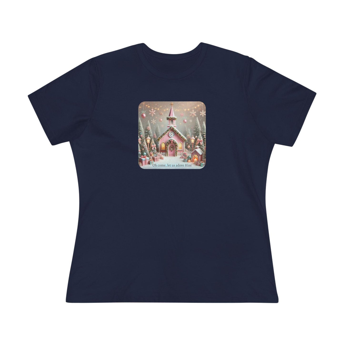 💖🏡 Pink Christmas Village - Oh Come, Let Us Adore Him ✨🎄 - Women's Softstyle Tee - Whippie's