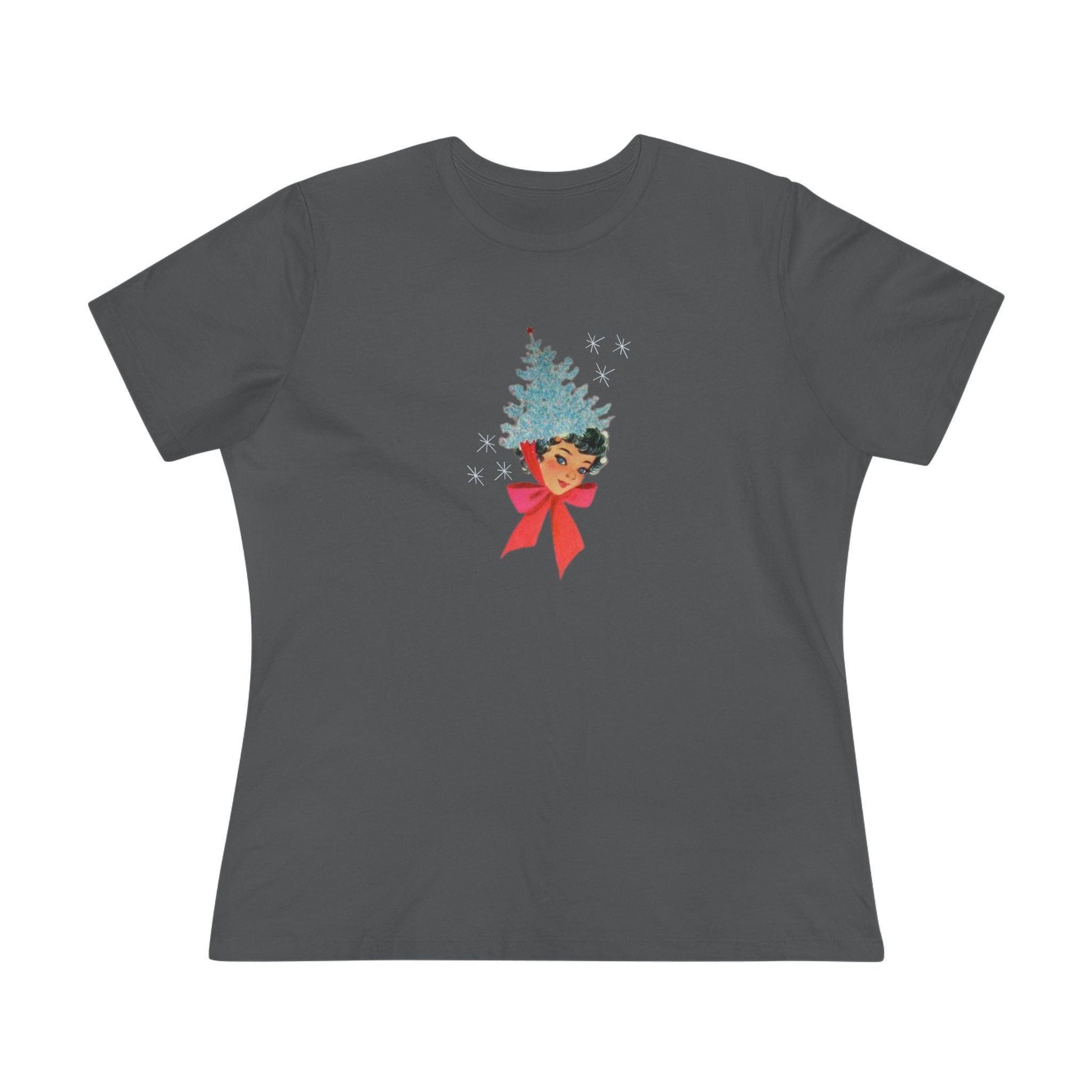 Retro Lady with Tinsel Christmas Tree Hat - Women's Tee - Whippie's