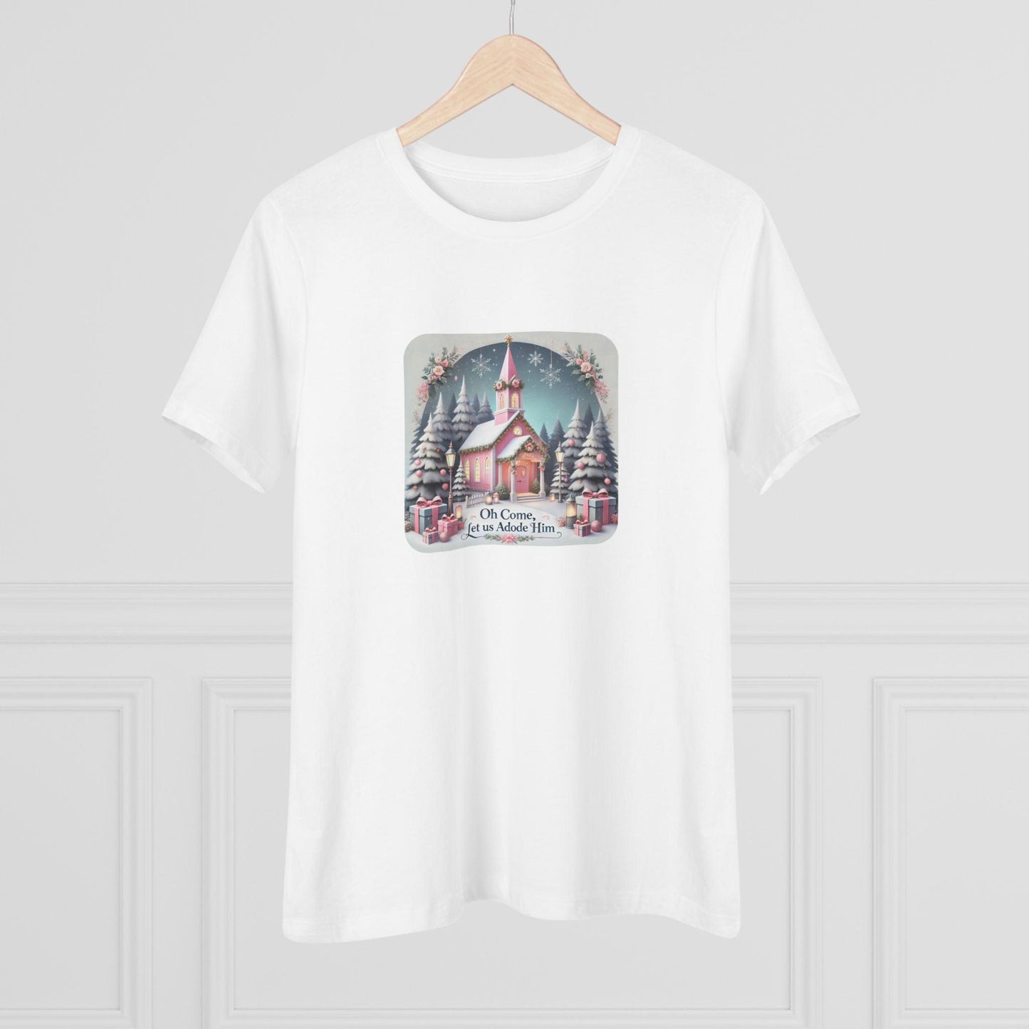 💖⛪ Pink Church - Oh Come, Let Us Adore Him ❄️🎁 - Women's Softstyle Tee - Whippie's