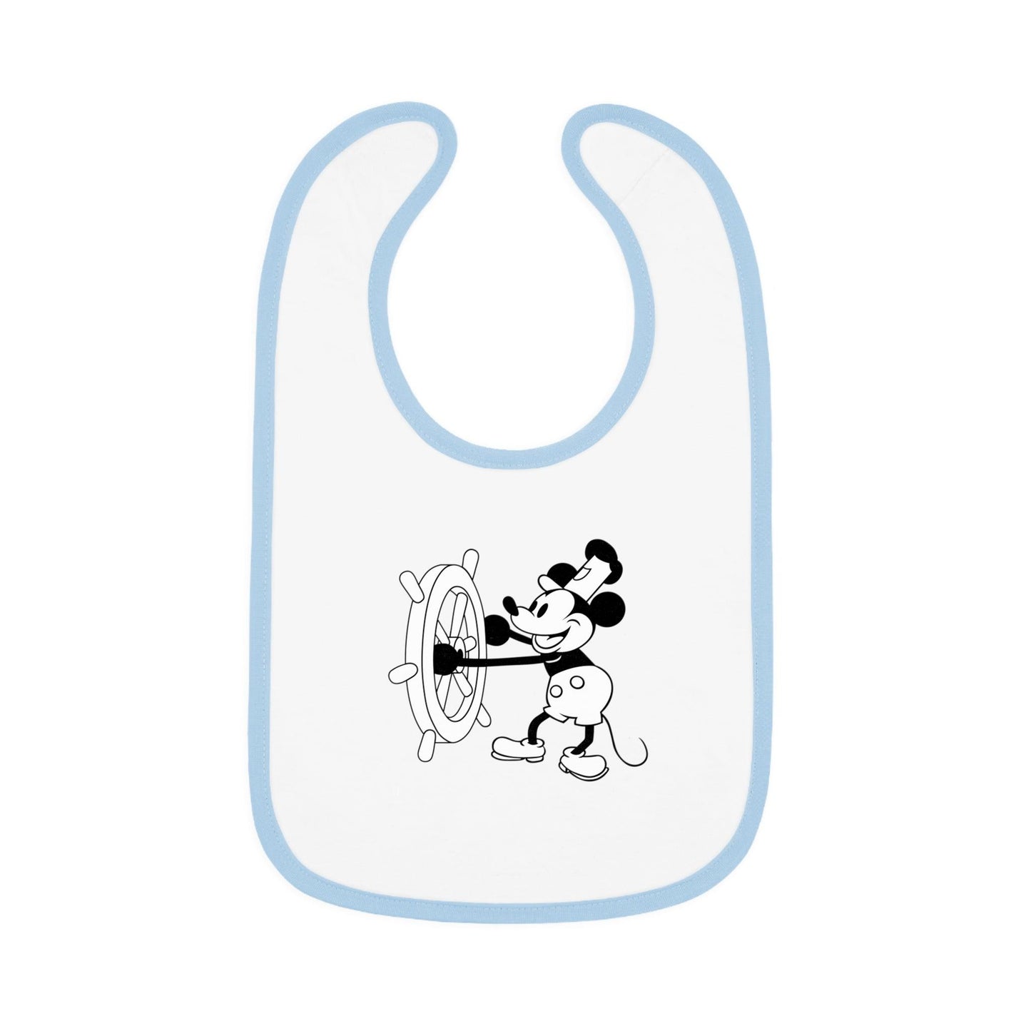 Steamboat Willie - Mealtime Magic! 🚢✨ Baby Contrast Trim Jersey Bib - Whippie's
