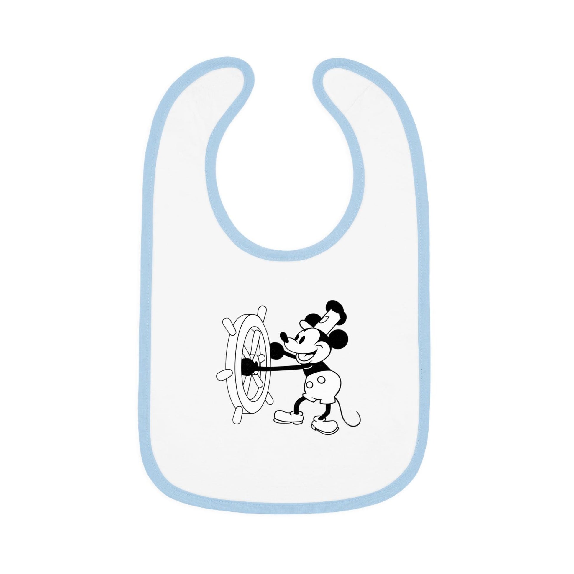Steamboat Willie - Mealtime Magic! 🚢✨ Baby Contrast Trim Jersey Bib - Whippie's