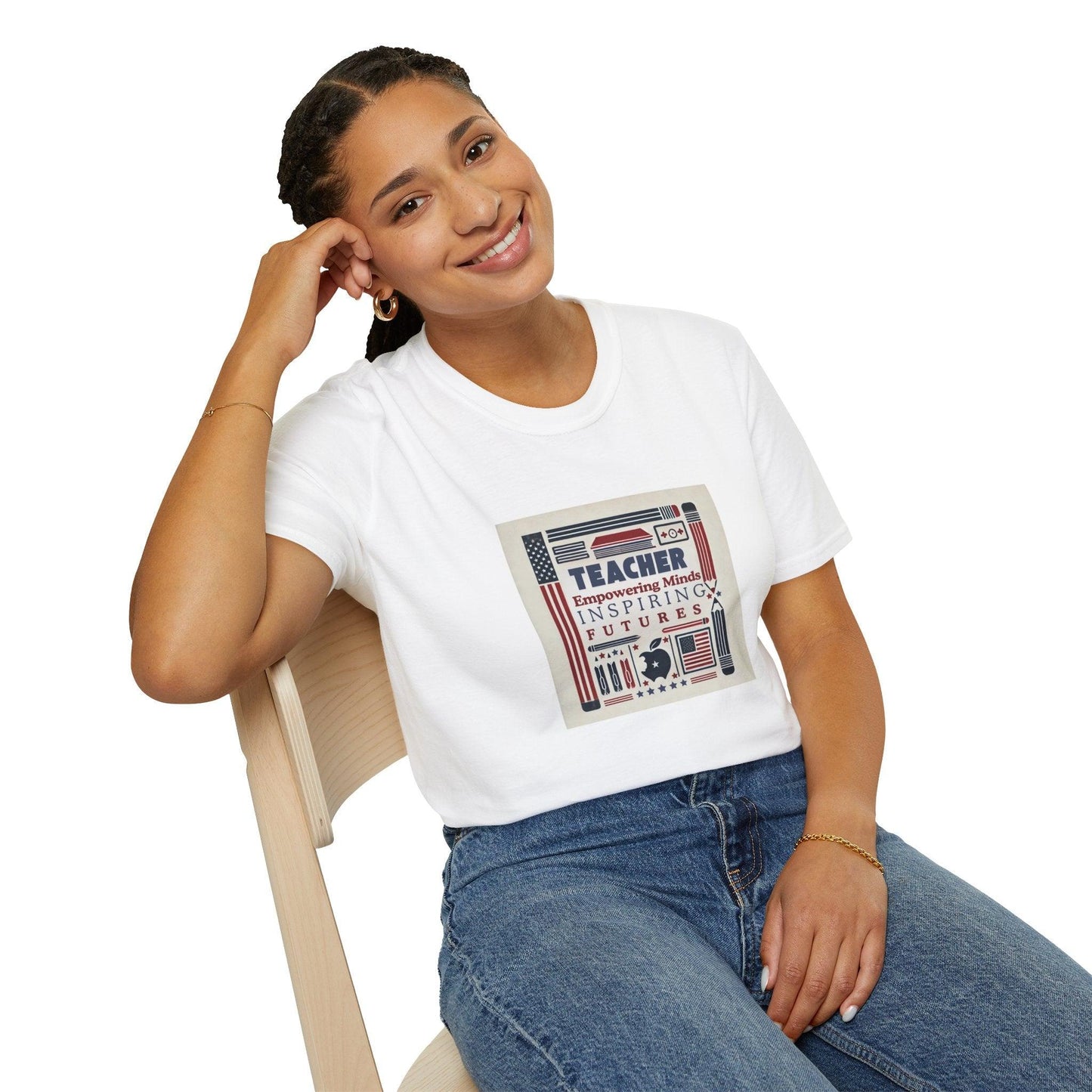 Teacher, Empowering Minds, Inspiring Futures Tee 🍎📚 - Patriotic Colors - Unisex T-Shirt - Whippie's