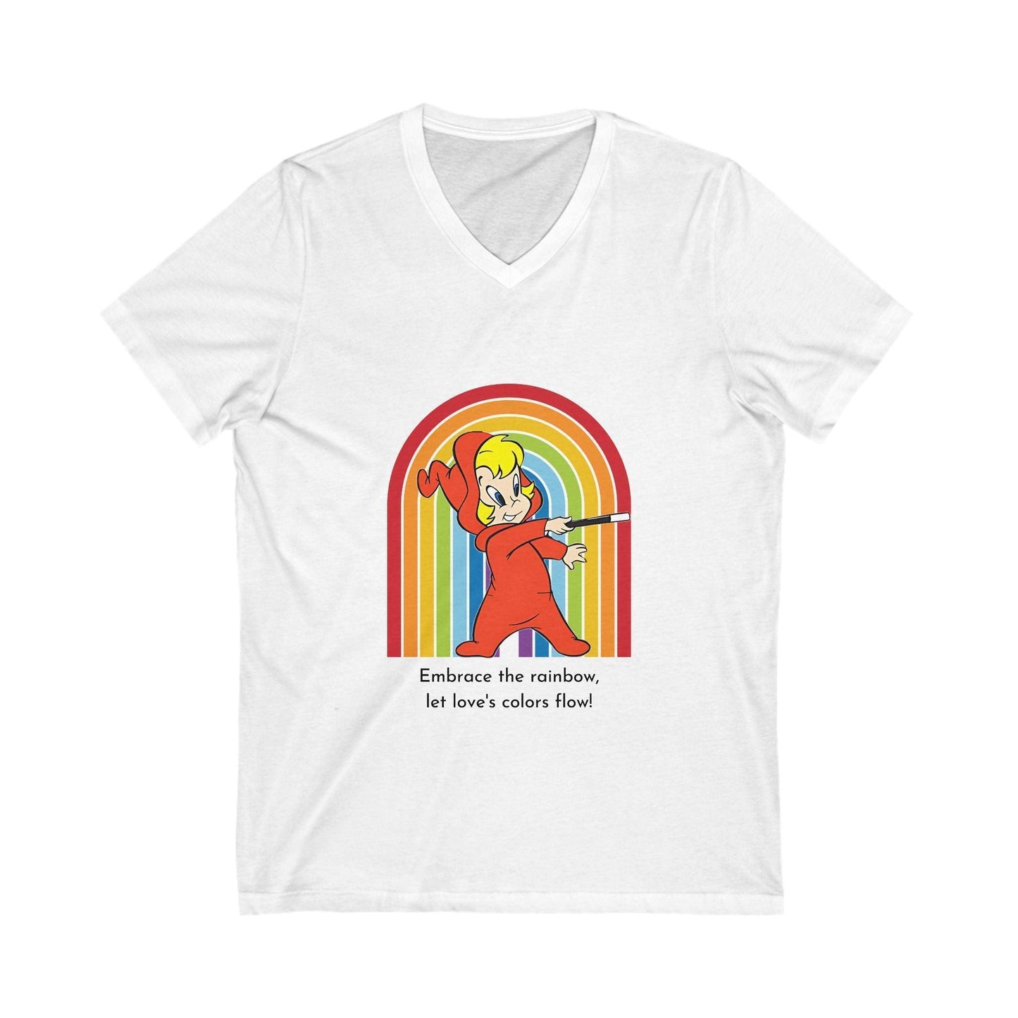 Wendy the Good Little Witch: Rainbow of Love - Unisex Jersey Short Sleeve V-Neck Tee - Whippie's