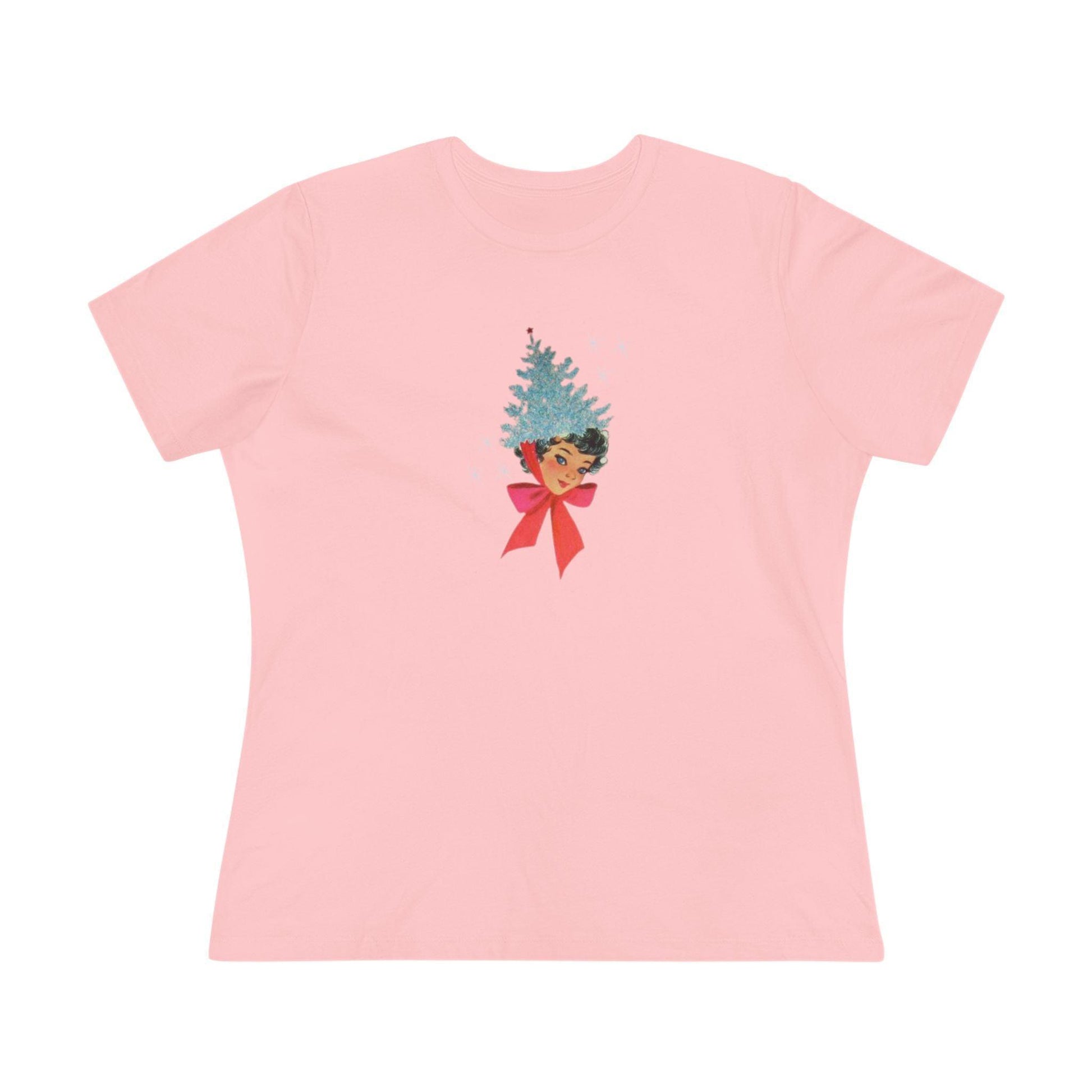Retro Lady with Tinsel Christmas Tree Hat - Women's Tee - Whippie's