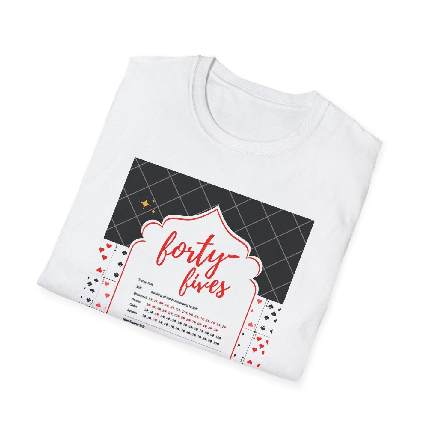 Forty-Fives Card Rankings - Black Background - Unisex T-Shirt - Whippie's