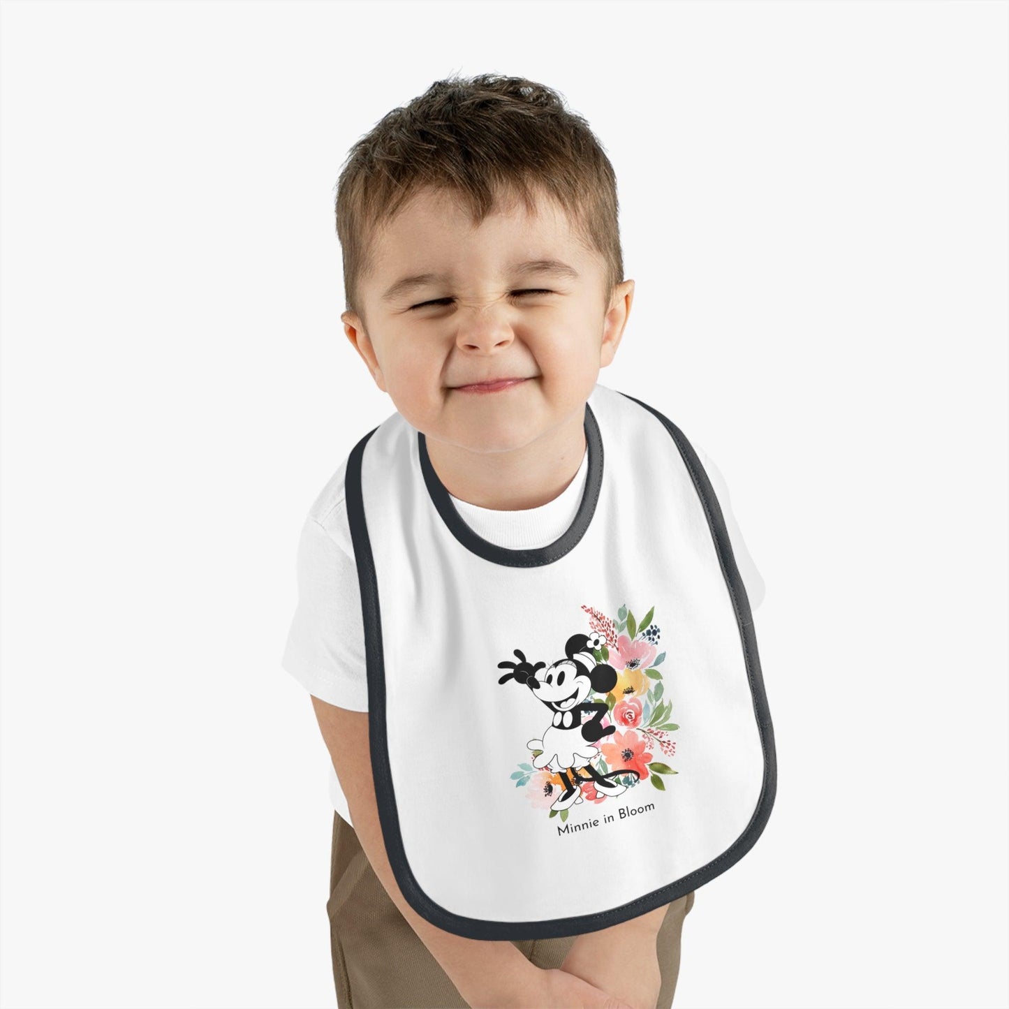 Minnie in Bloom - Mealtime Beauty! 🚢✨ Baby Contrast Trim Jersey Bib - Whippie's